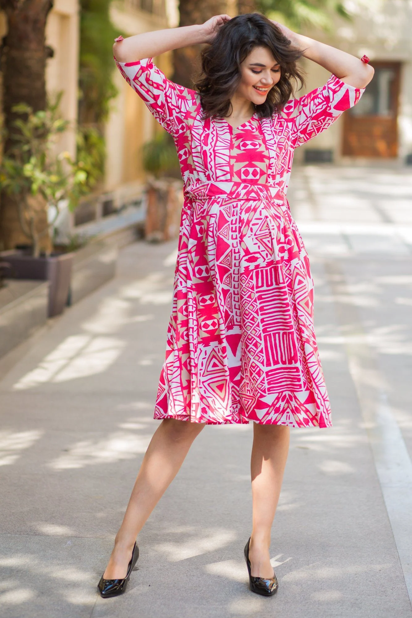 Tuscan Pink Abstract Maternity & Nursing Dress - Chenance