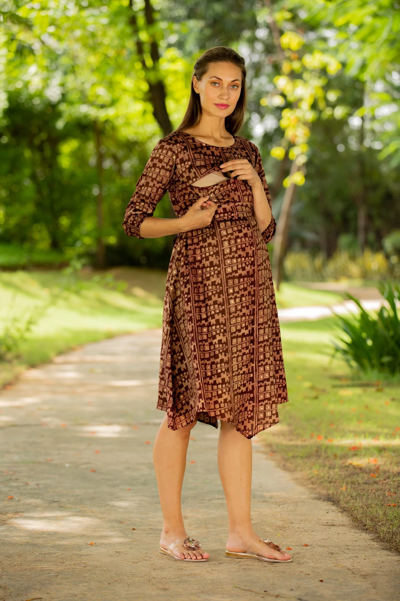 Silk Sheen Maternity & Nursing Horizontal Zip Dress - Chenance