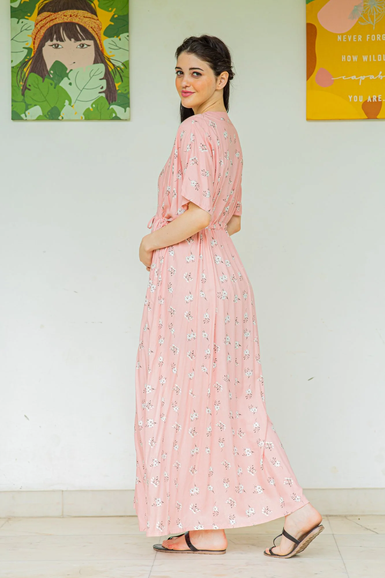 Pink Floral Maternity & Nursing Dress / Delivery Gown/ Night Dress - Chenance