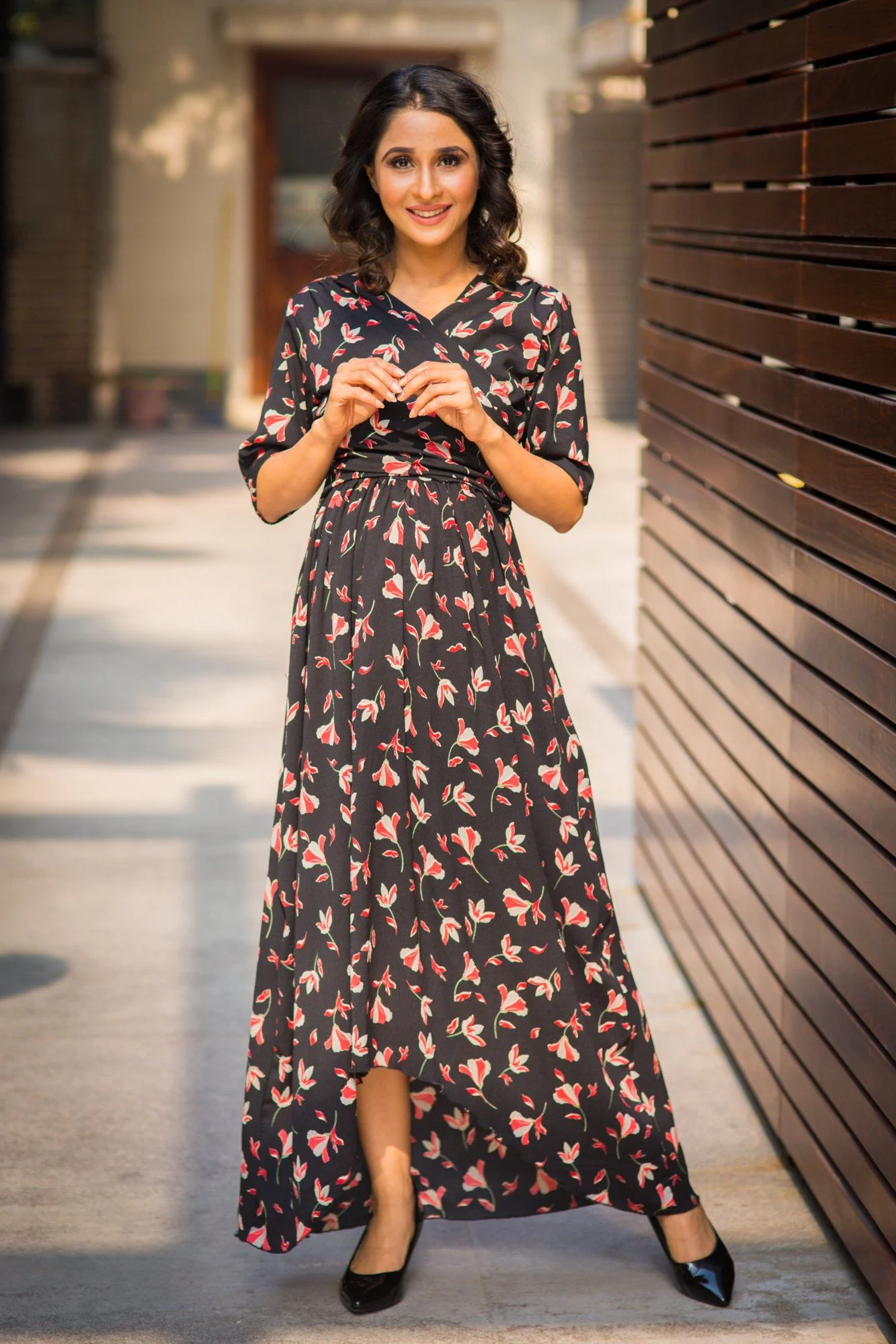 Twilight Garden Hi-Low Maternity & Nursing Wrap Dress - Chenance