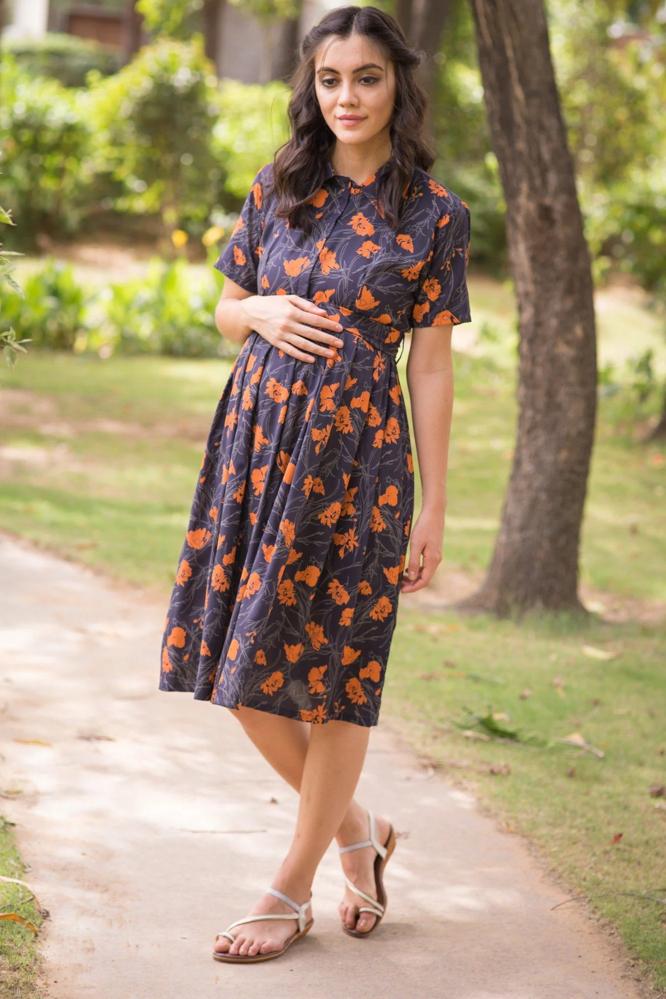 Hints of Amber Maternity & Nursing Dress - Chenance