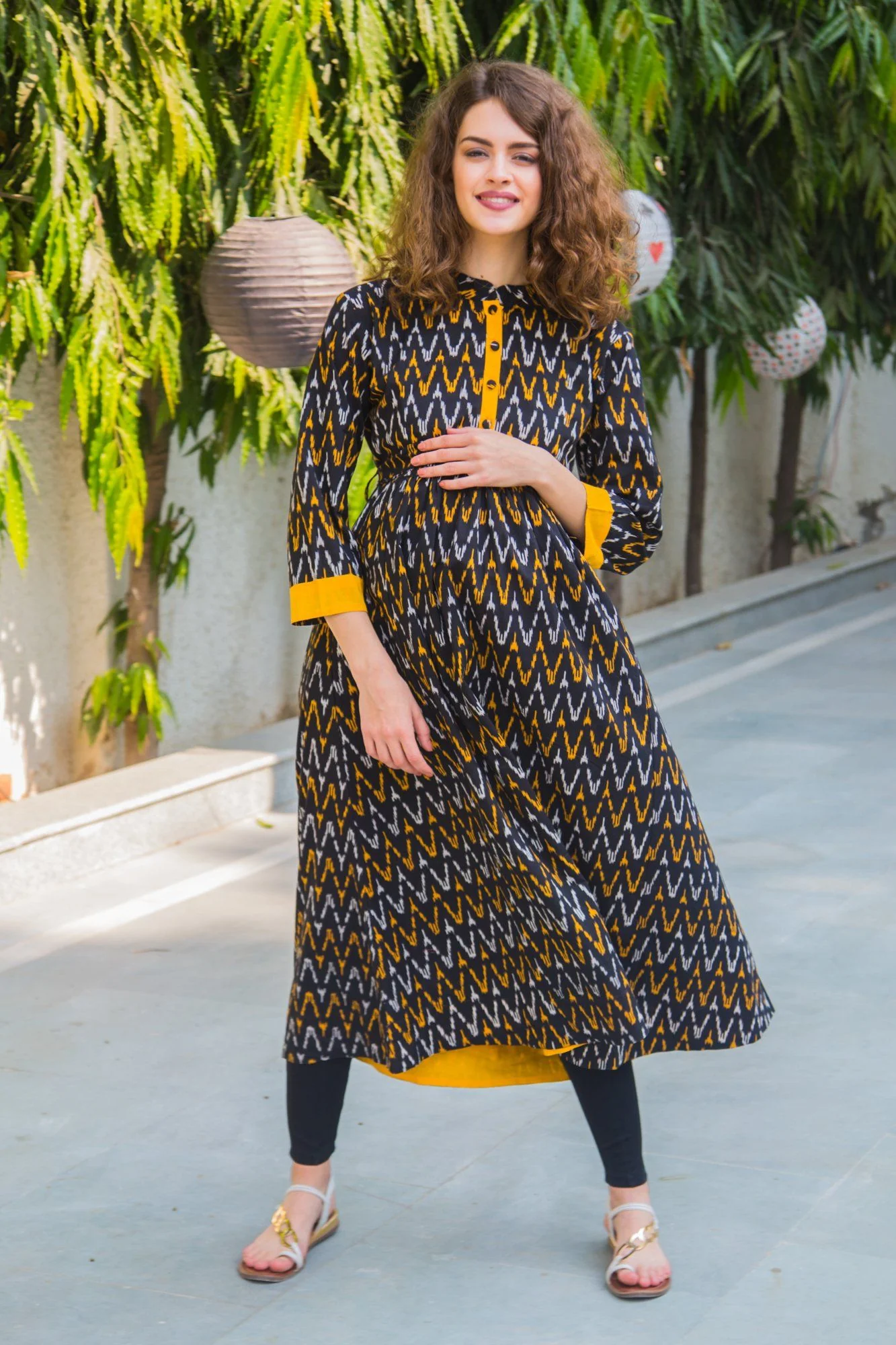 Black Ikat Pocket Maternity & Nursing Kurta - Chenance