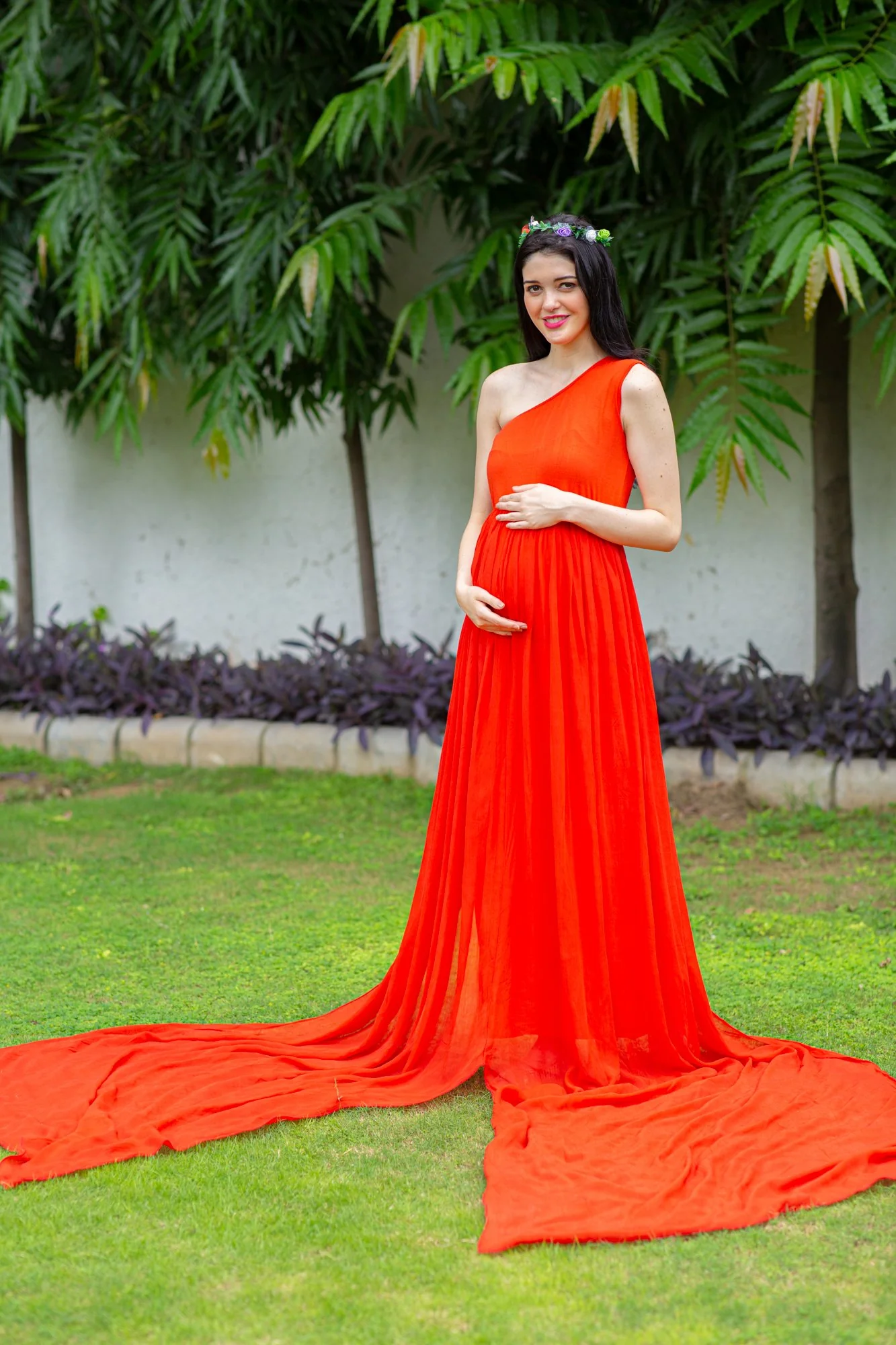 Tangerine Orange Trail Maternity Photoshoot Gown - Chenance