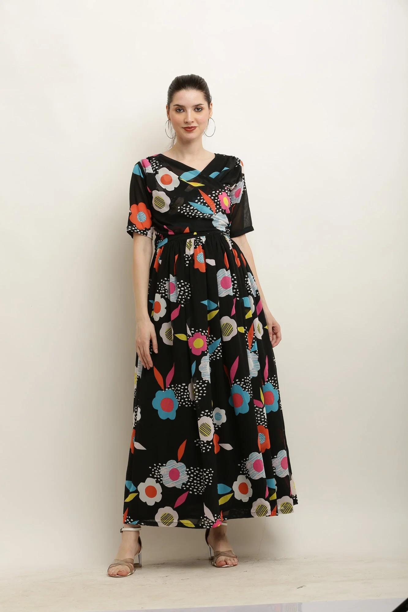 Candy Blackish Floral Maternity Layered Knot Dress - Chenance