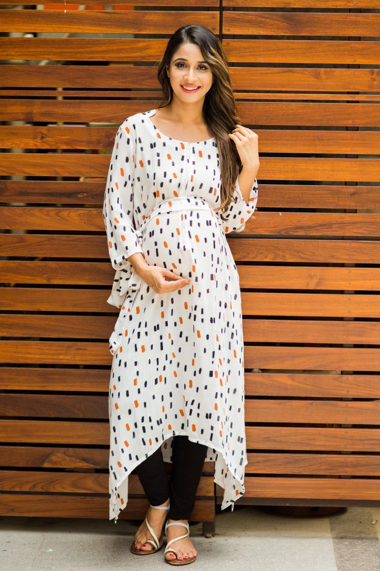 Serene White Brick Printed Nursing Kurta - Chenance