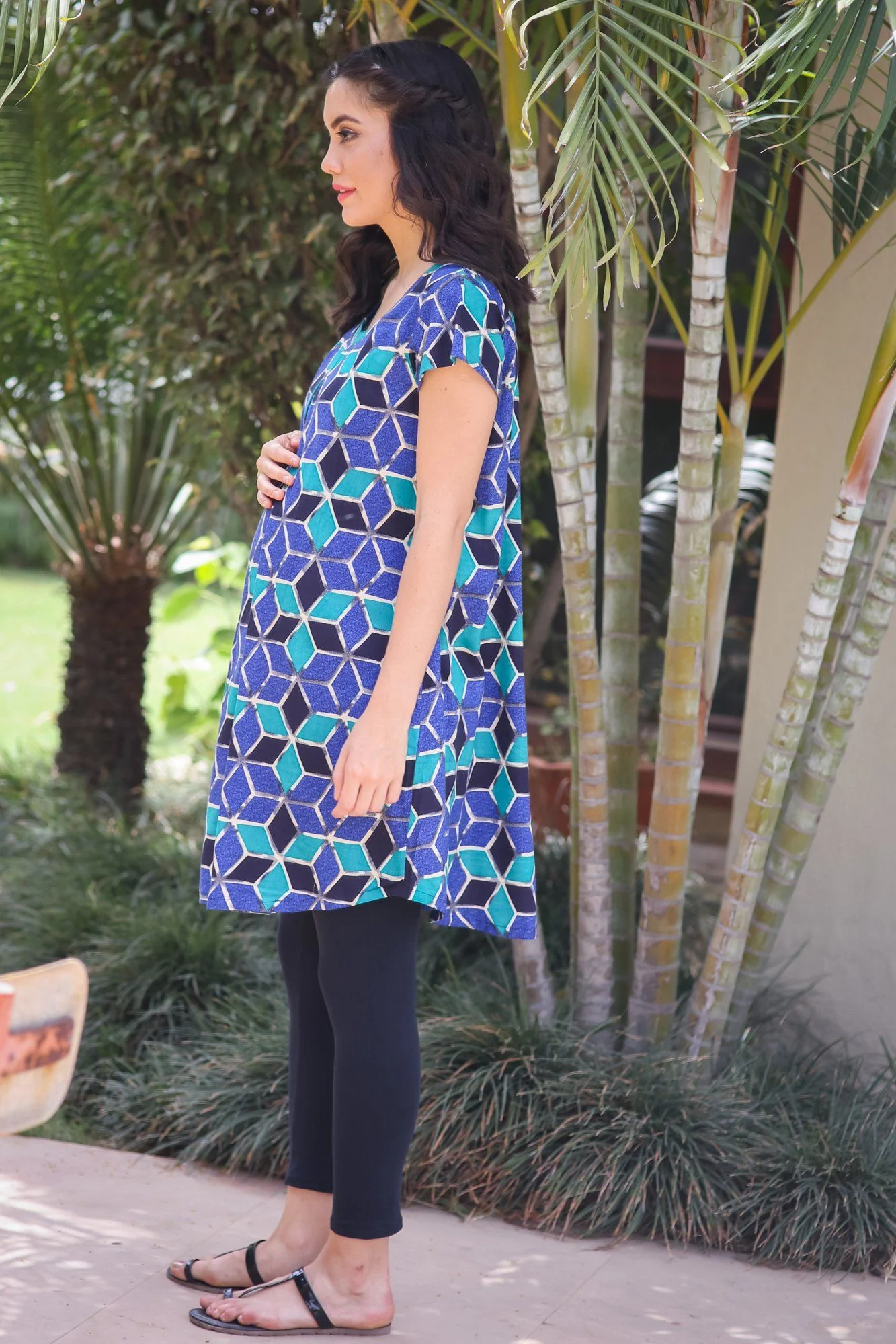 Geo Viscose Maternity & Nursing Night Dress - Chenance