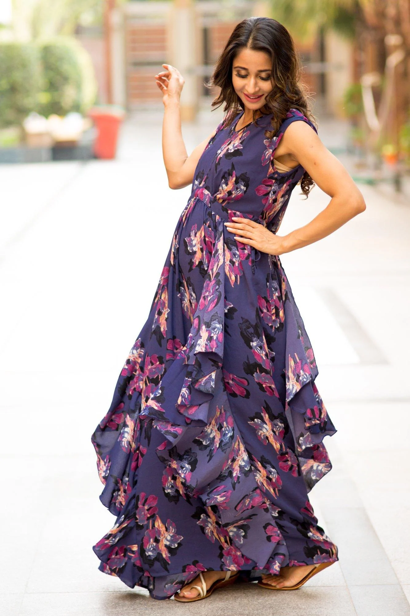 Luxe Violet Floral Moss Maternity Dress - Chenance