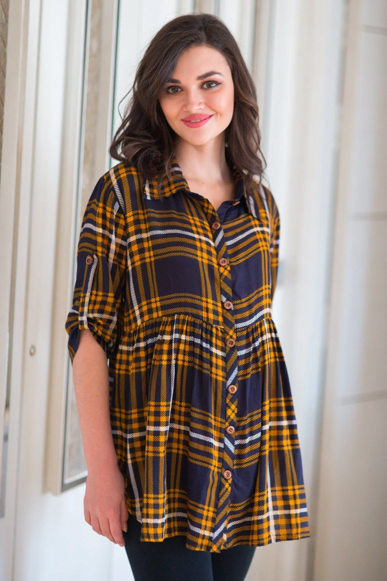 Mustard Plaid Viscose Maternity Shirt - Chenance