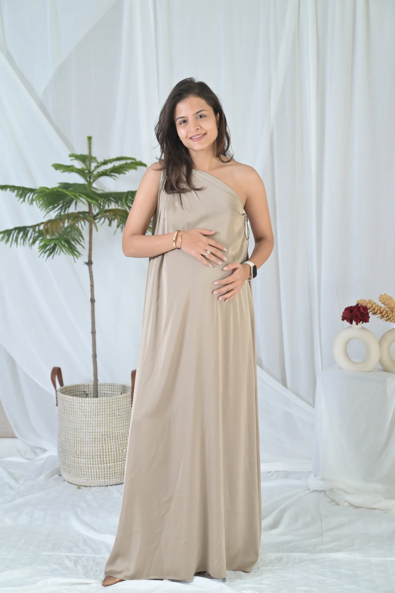 Luxe Sleek Golden Maternity Satin Gown - Chenance