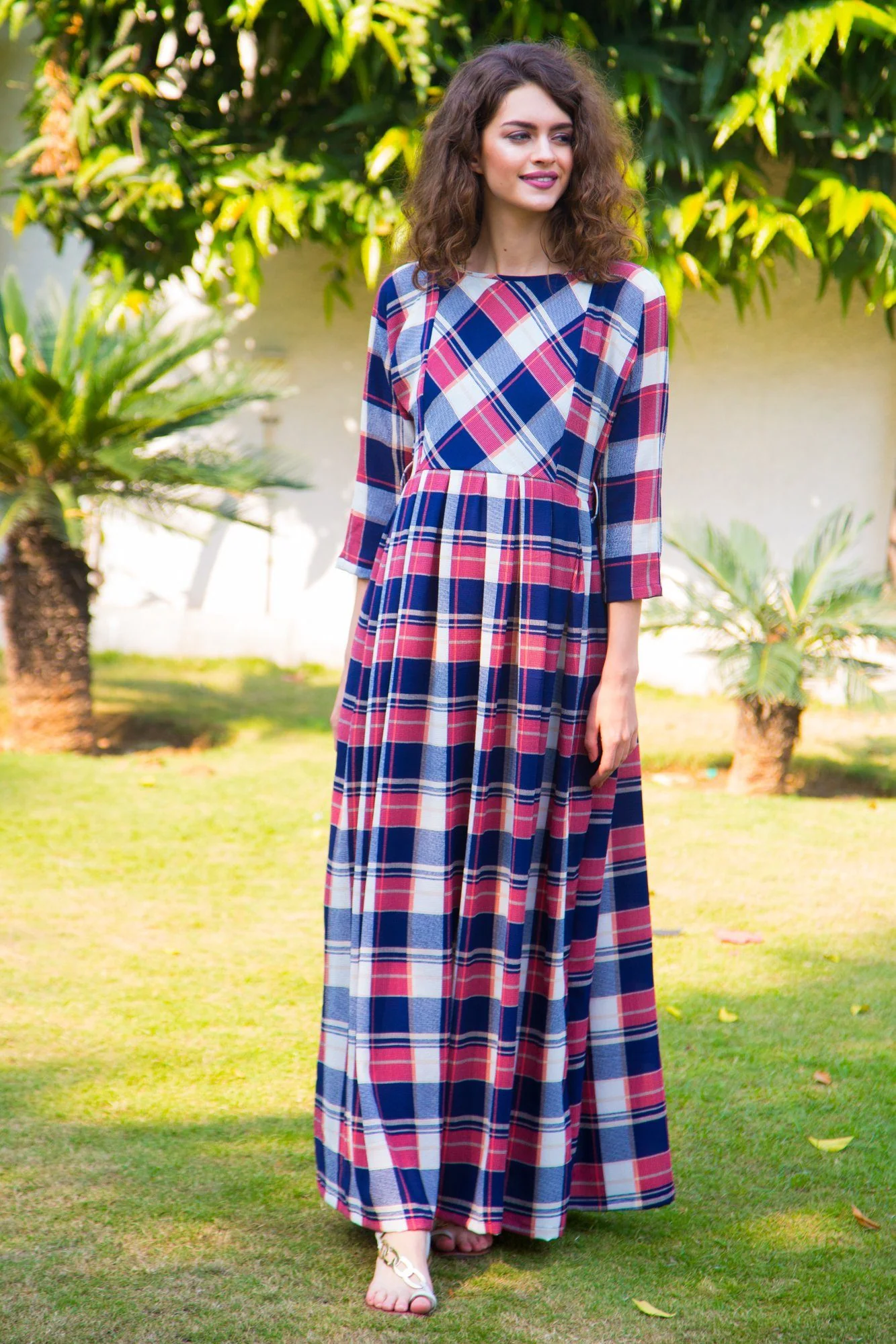 Multicolor Checkered Maternity & Nursing Maxi Dress - Chenance