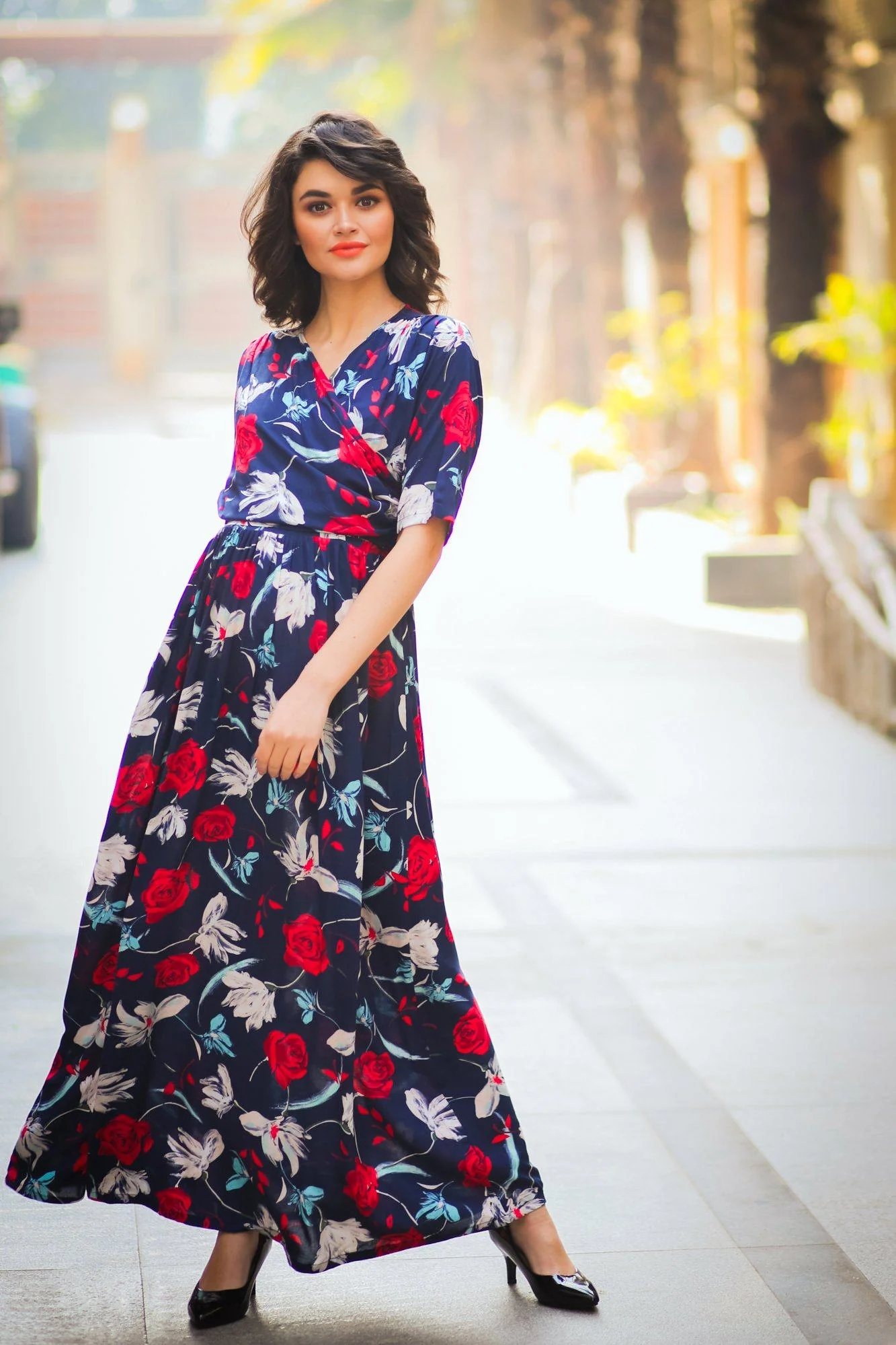Blue Red Floral Maternity & Nursing Wrap Dress - Chenance