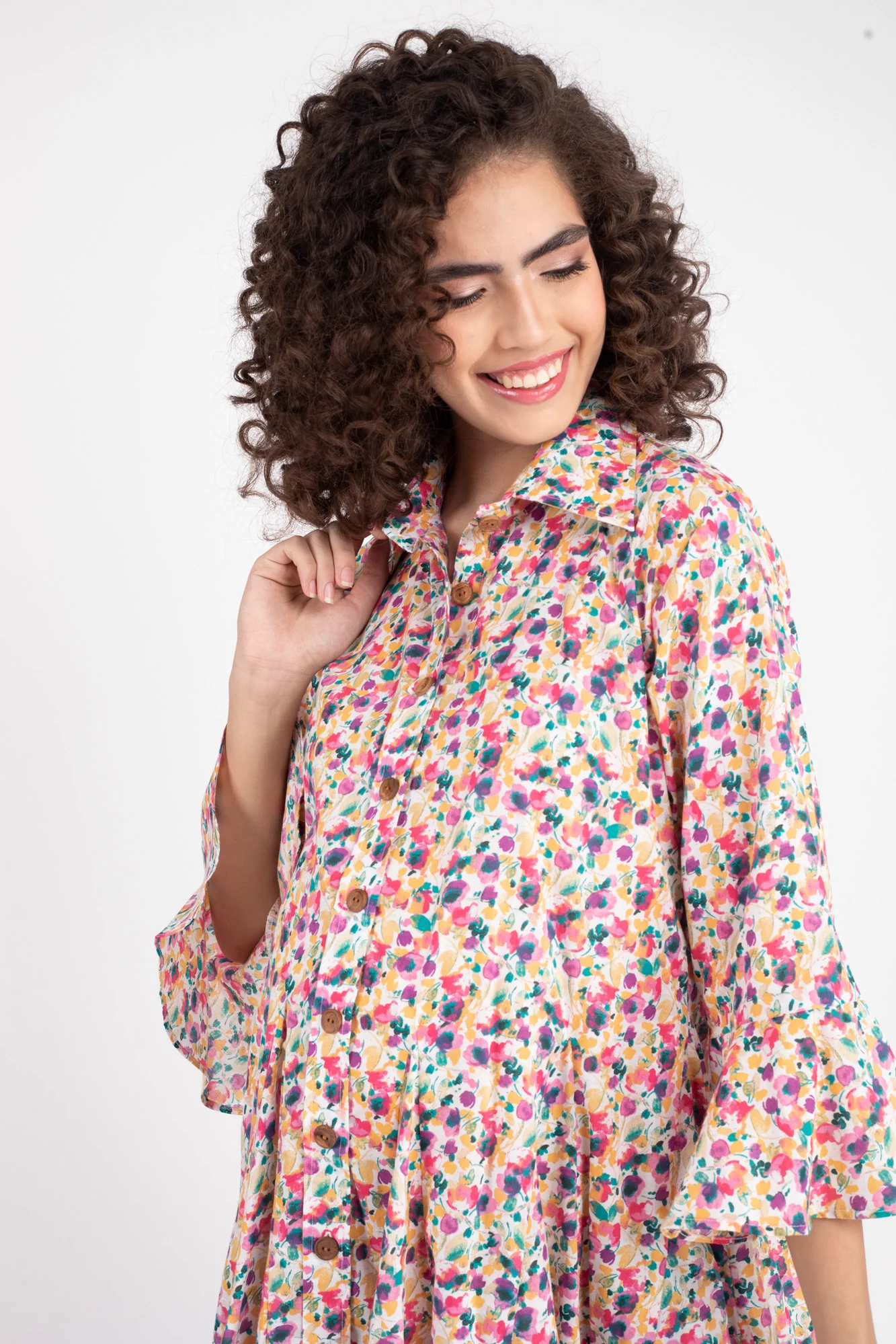 Colorful Pop Swing Maternity & Nursing Shirt Dress (100% Cotton) - Chenance