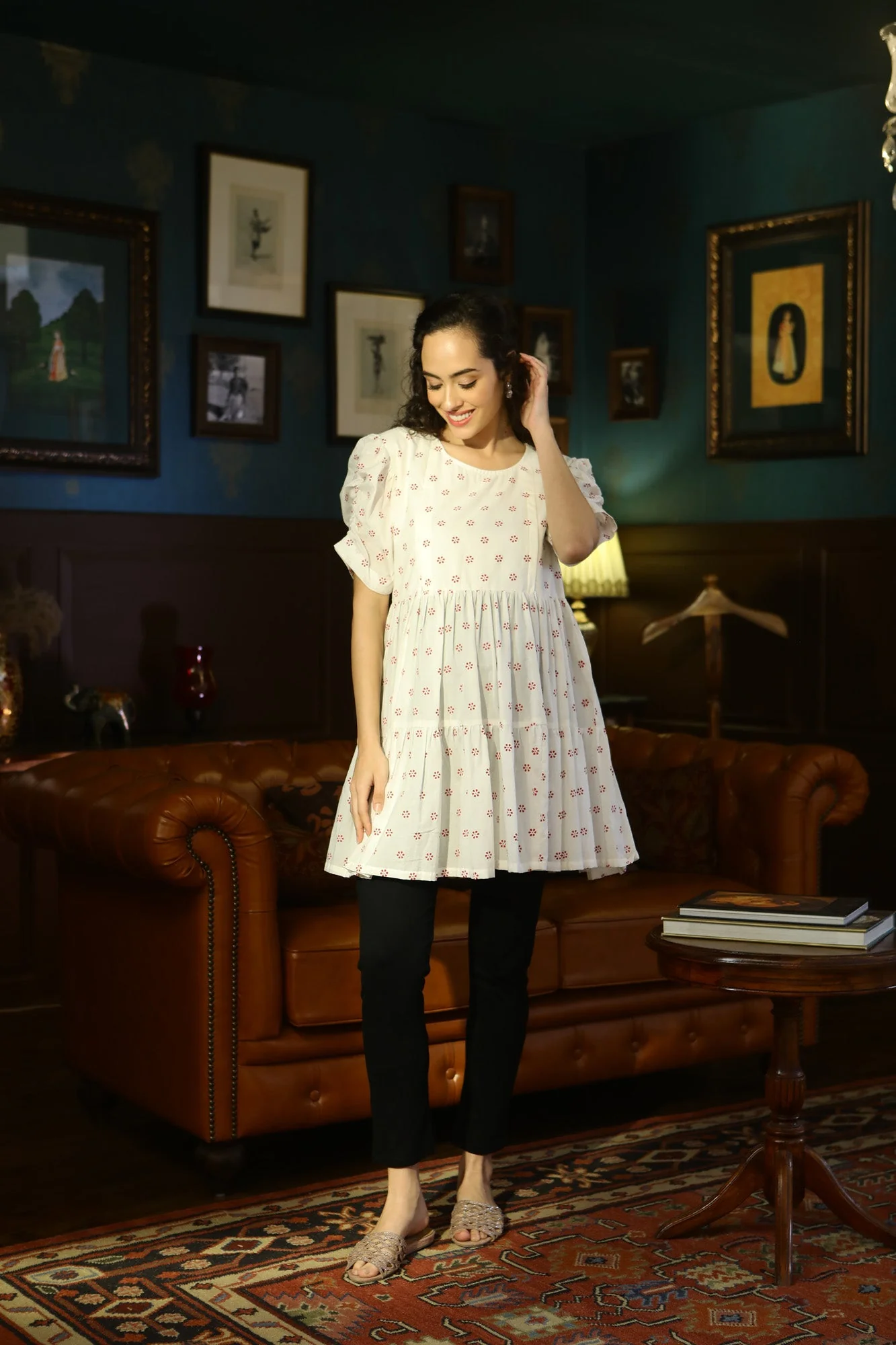 Calm Floral Ivory Layered Maternity & Nursing Top - Chenance