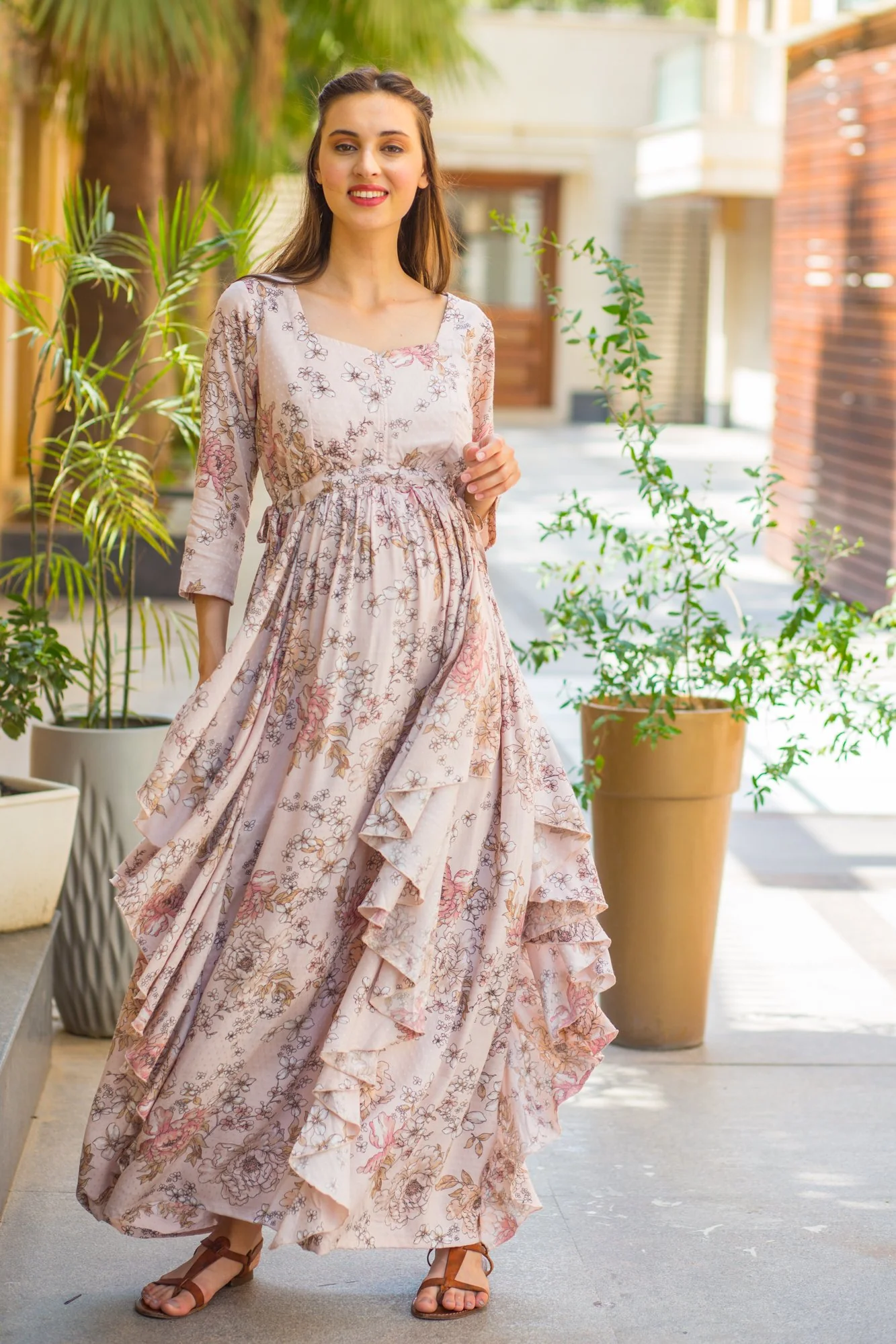 Pristine Peach Maternity & Nursing Flow Dress - Chenance
