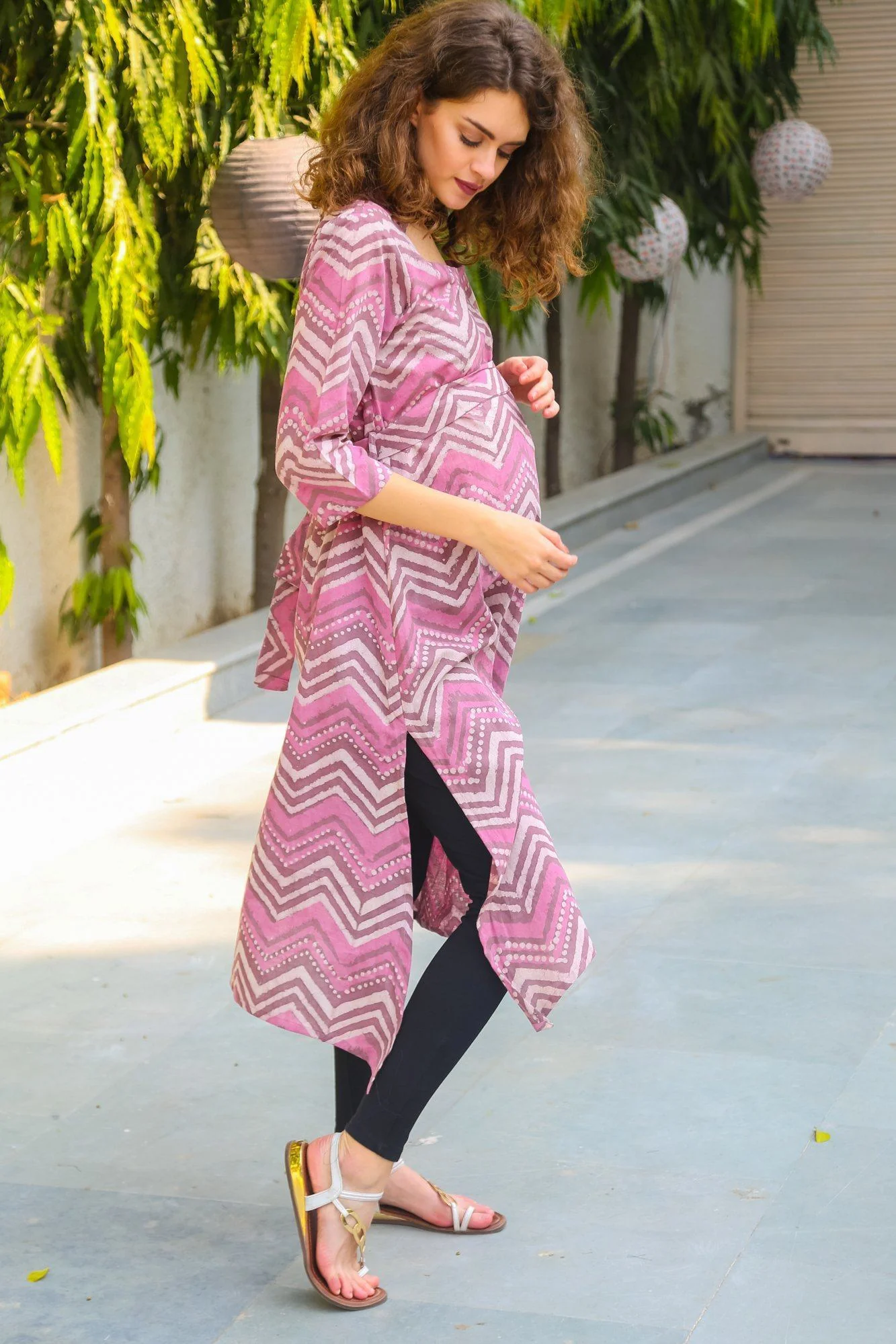 Berry Pink Front Zip Cotton Nursing Kurta - Chenance