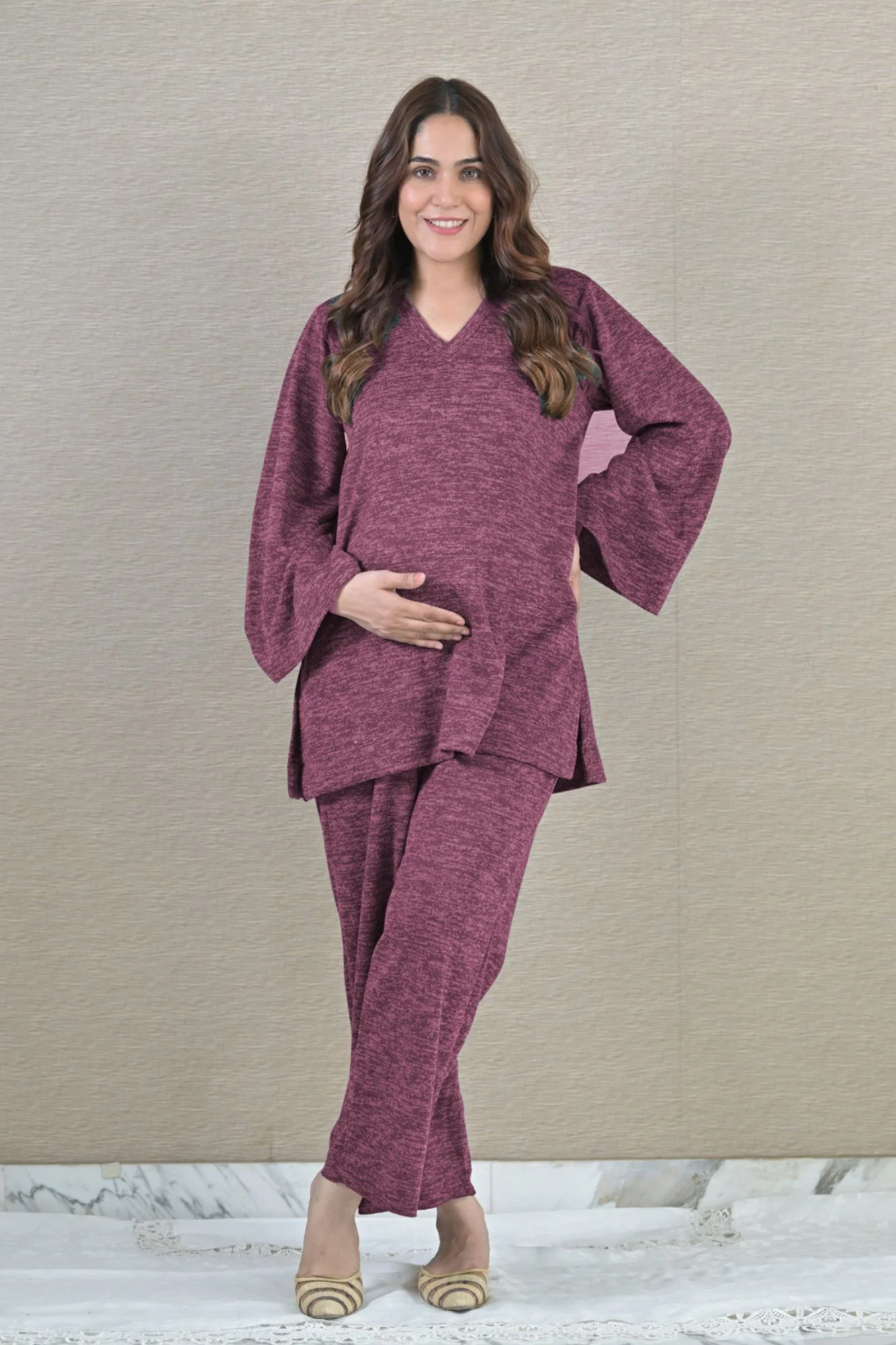 Cozy Purple Maternity Stretchable Winter Coord Set (2 pc) - Chenance