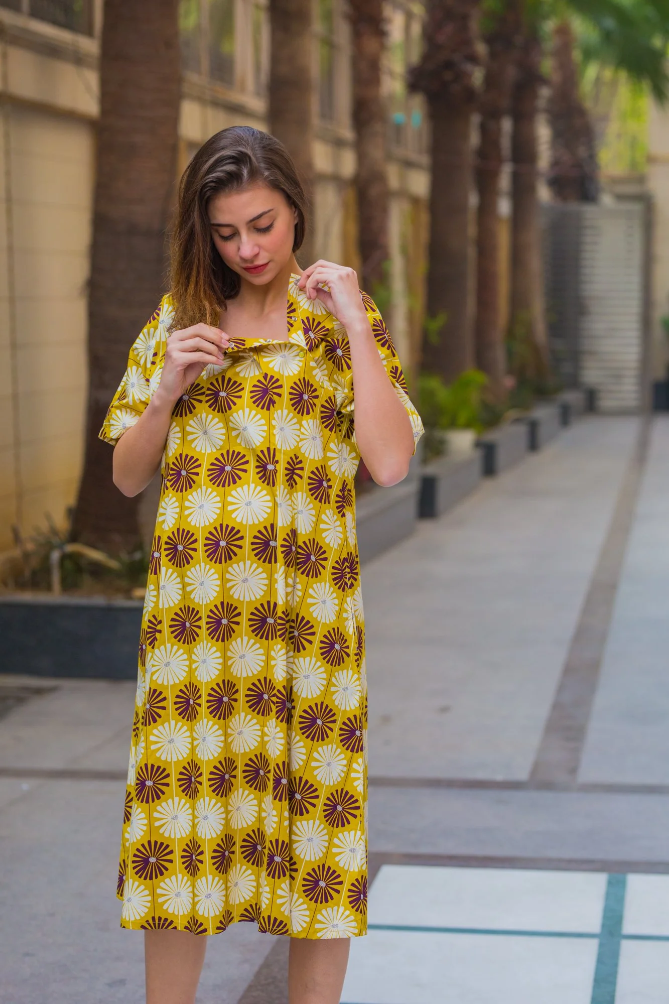 Marigold Shoulder Snap Maternity & Nursing Dress - Chenance