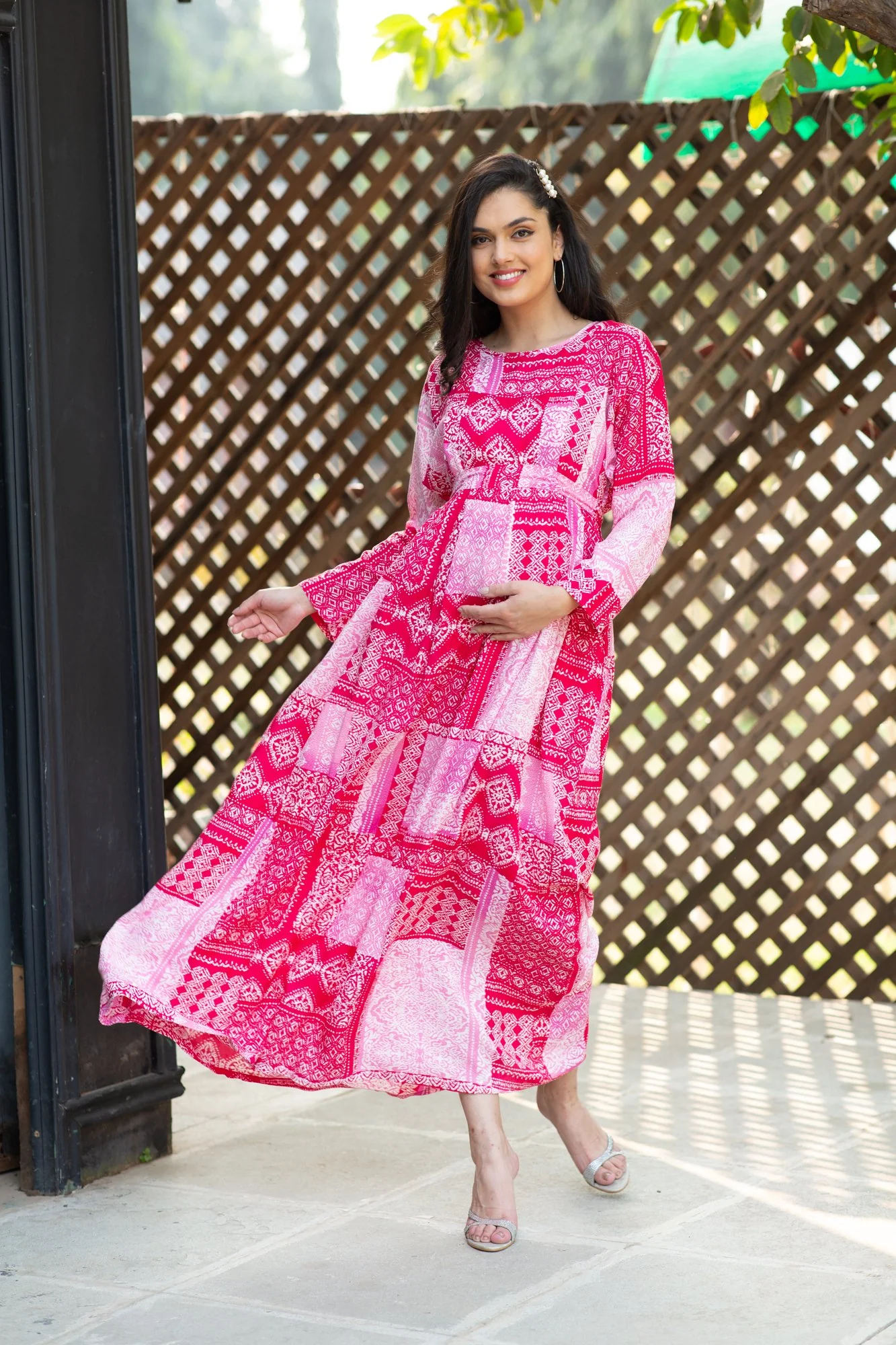 Paradise French Rose Concealed Zip Maternity & Nursing Maxi - Chenance