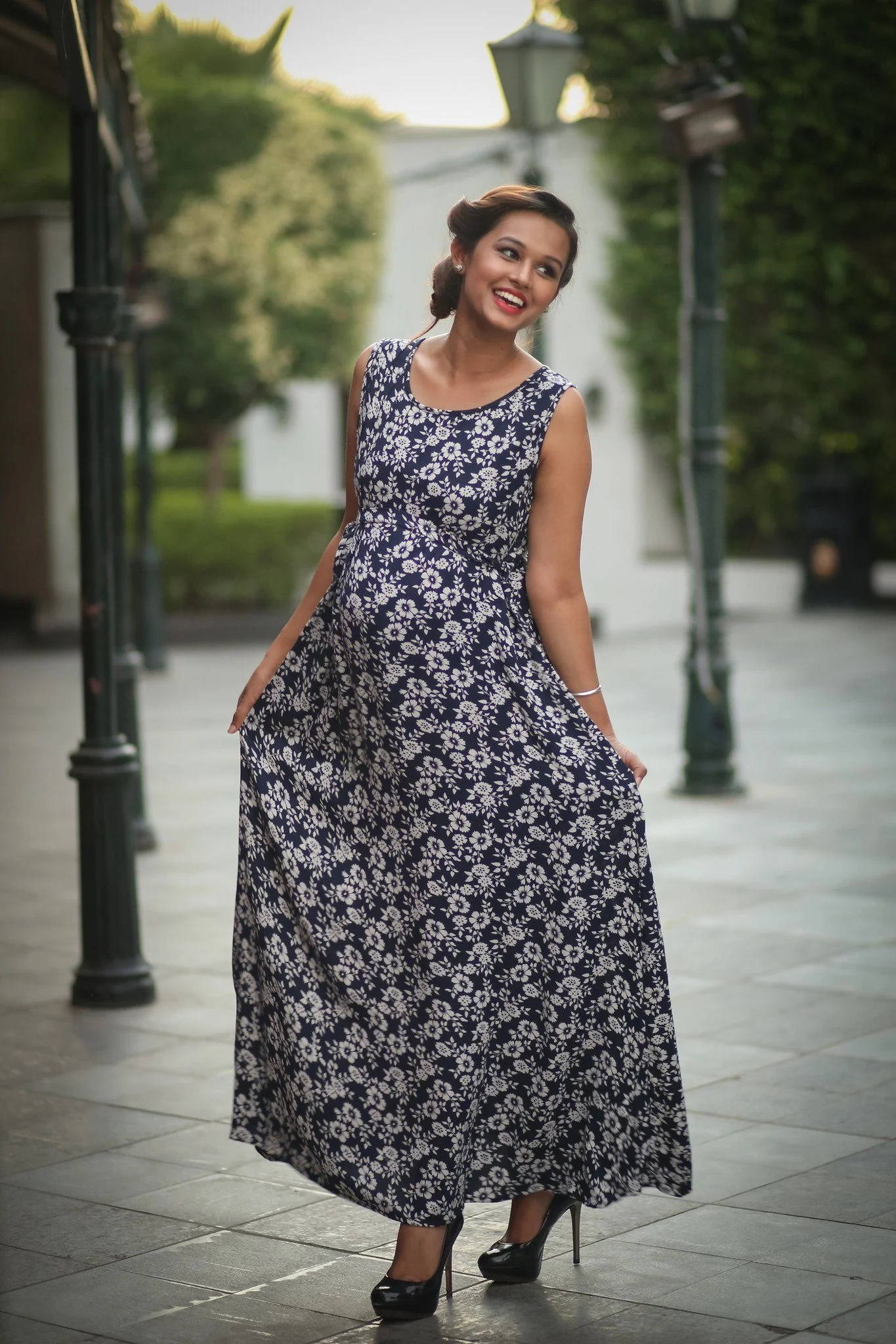 Printed Twill Flair Maternity Dress - Chenance