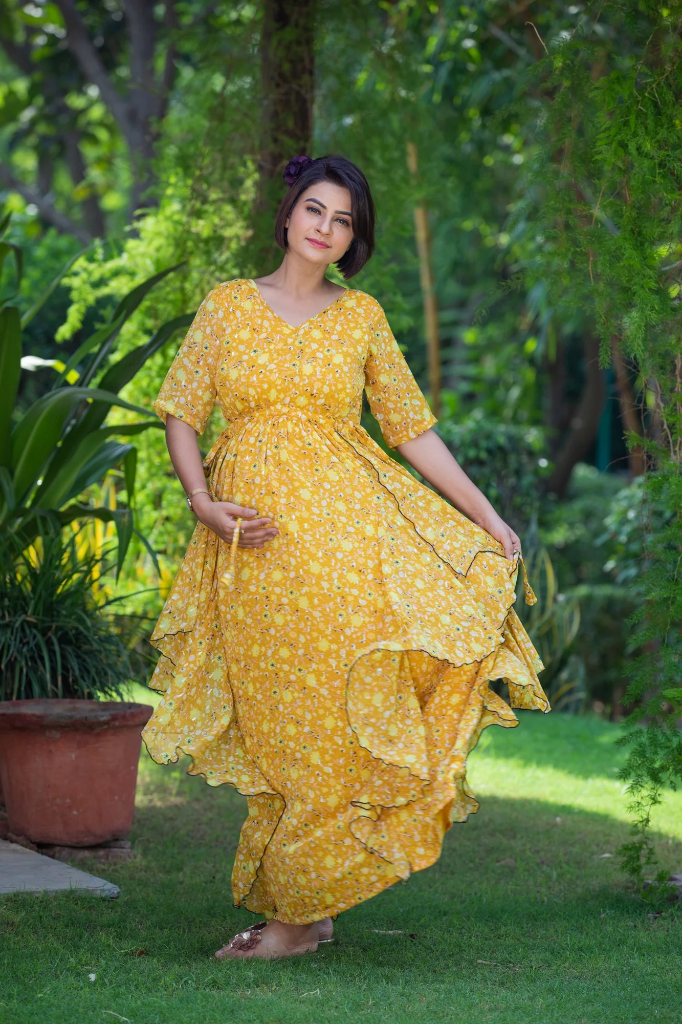 Honey Yellow Maternity Flow Dress - Chenance