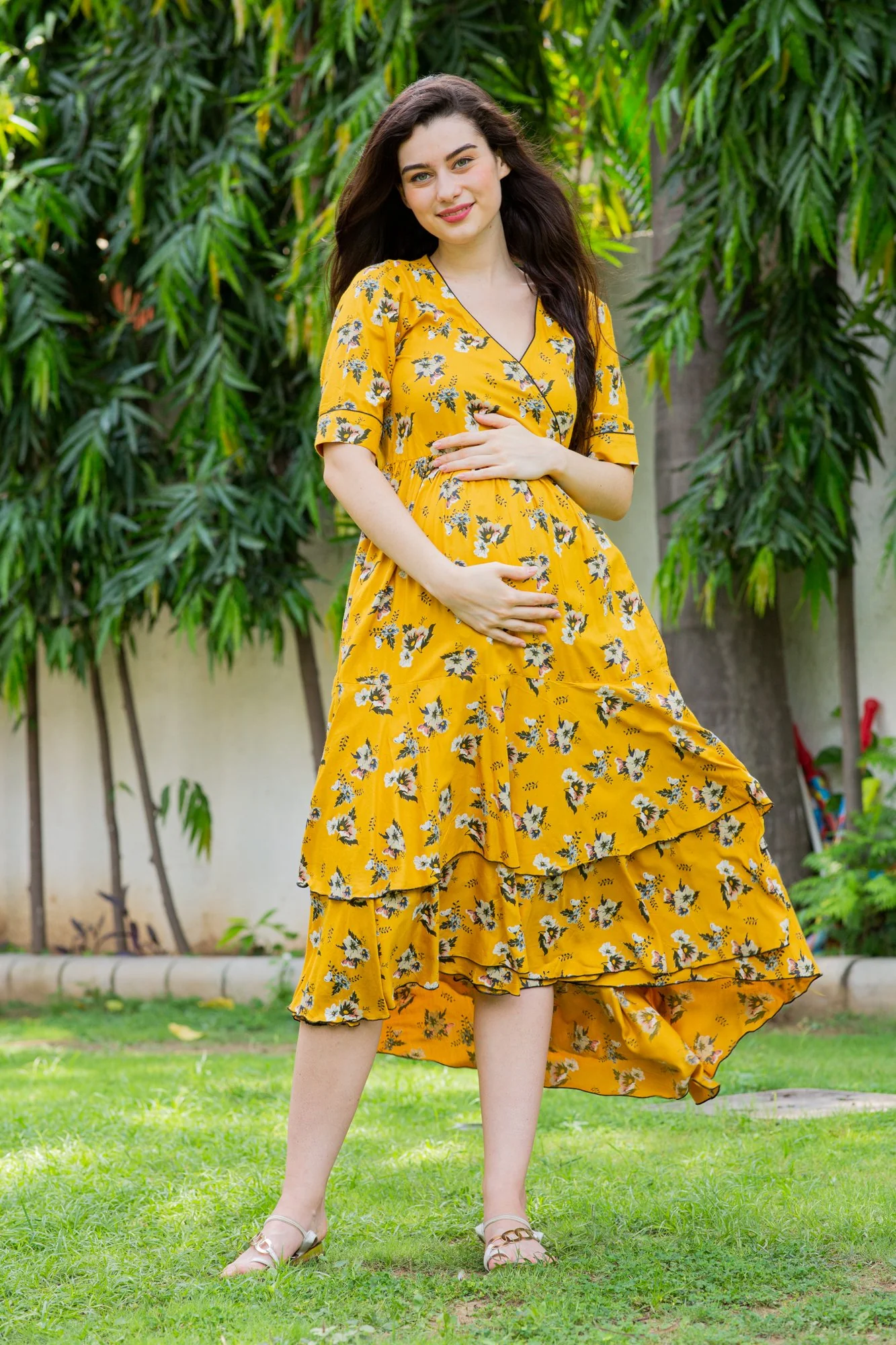 Sunny Pattern Maternity & Nursing Flair Dress - Chenance