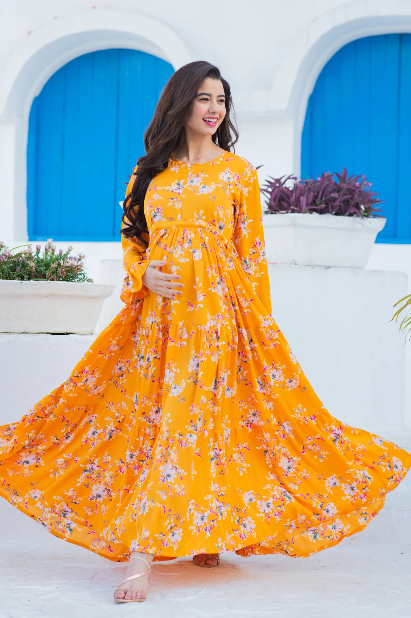 Flowy Sunshine Floral Maternity & Nursing Layer Dress - Chenance