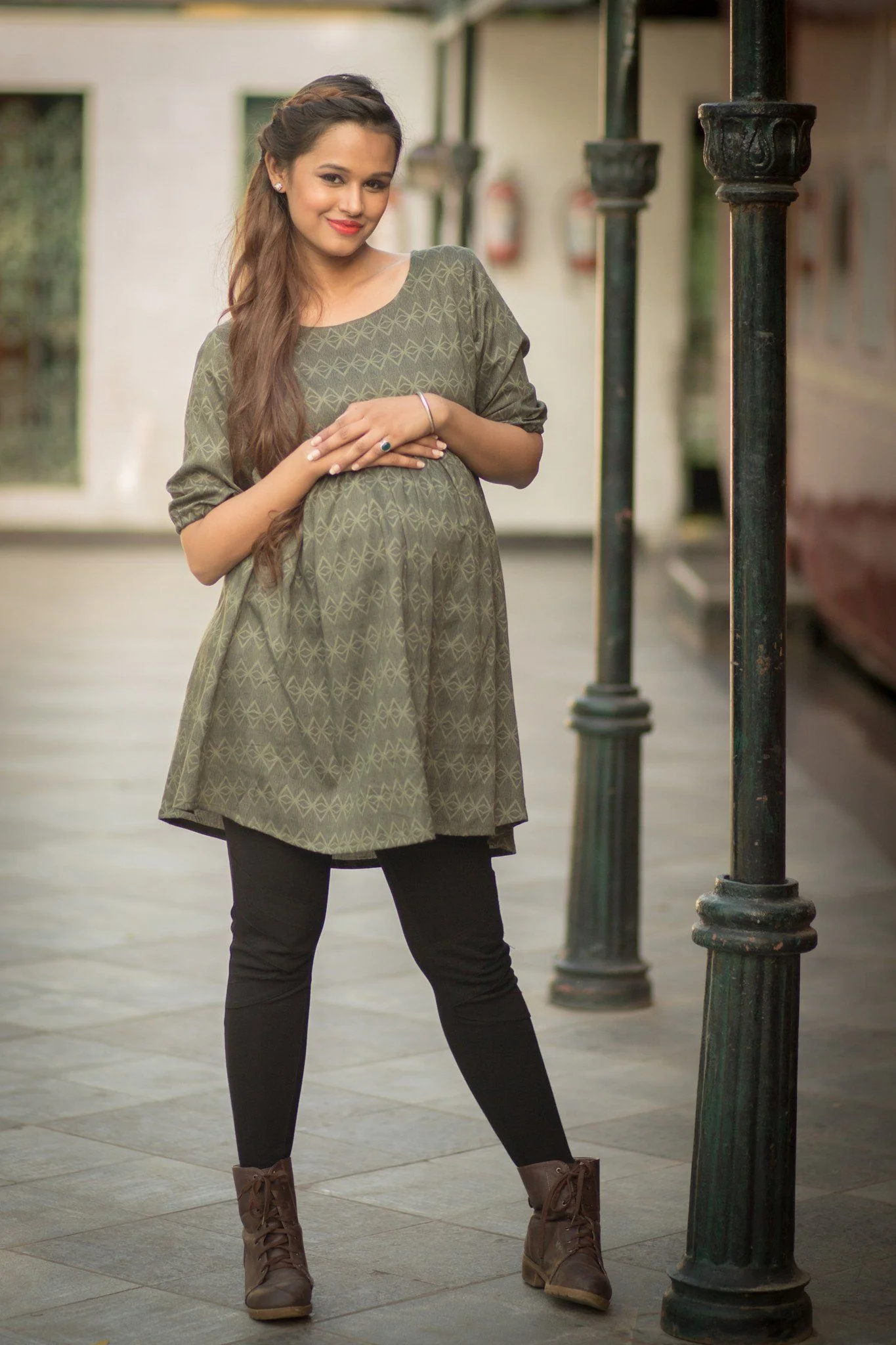Elbow Sleeve Forest Green Maternity Top - Chenance