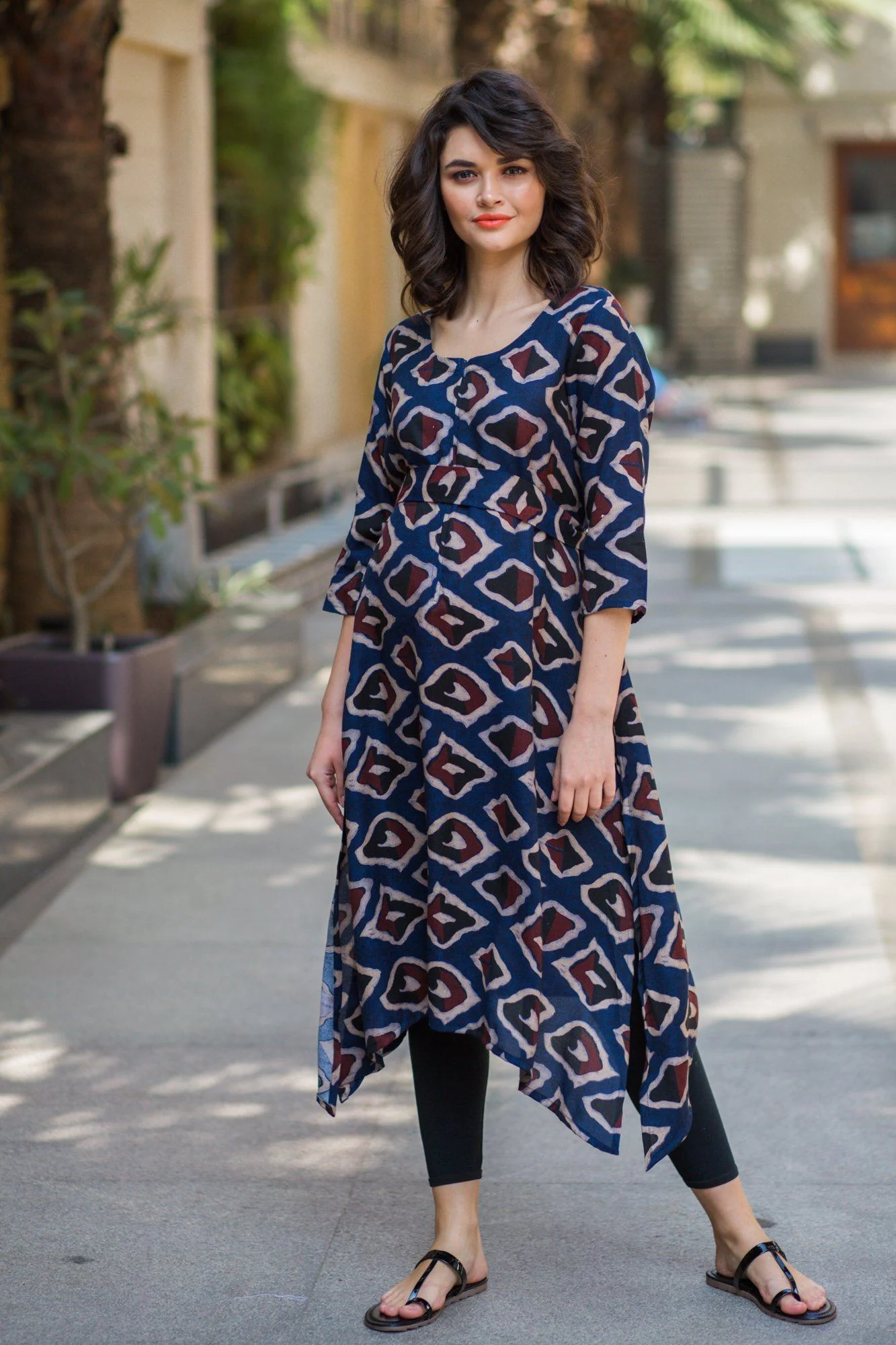 Geometrical Navy Maternity & Nursing Kurta - Chenance