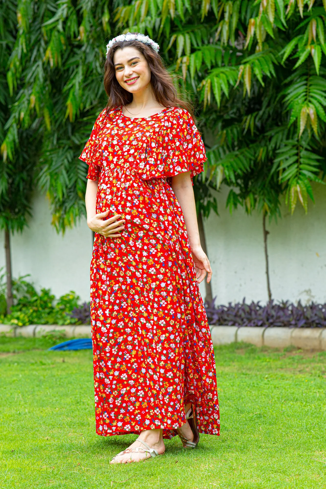 Chic Red Maternity & Nursing Flap Dress - Chenance