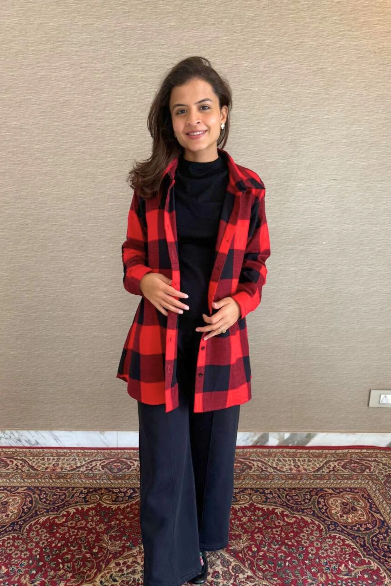 Classy Red Check Maternity & Nursing Top - Chenance