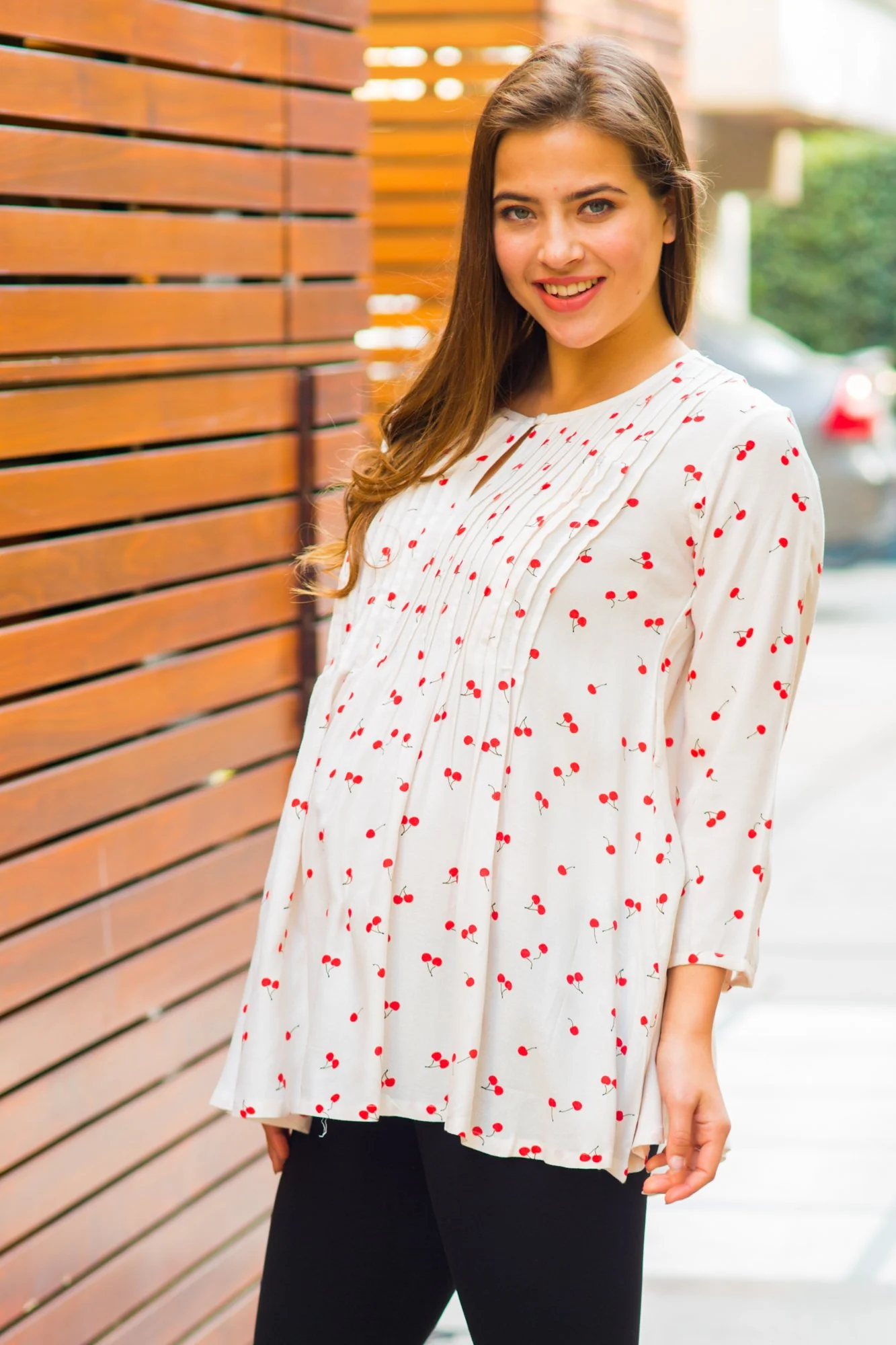 Serene Cherry Pintucks Maternity & Nursing Top - Chenance