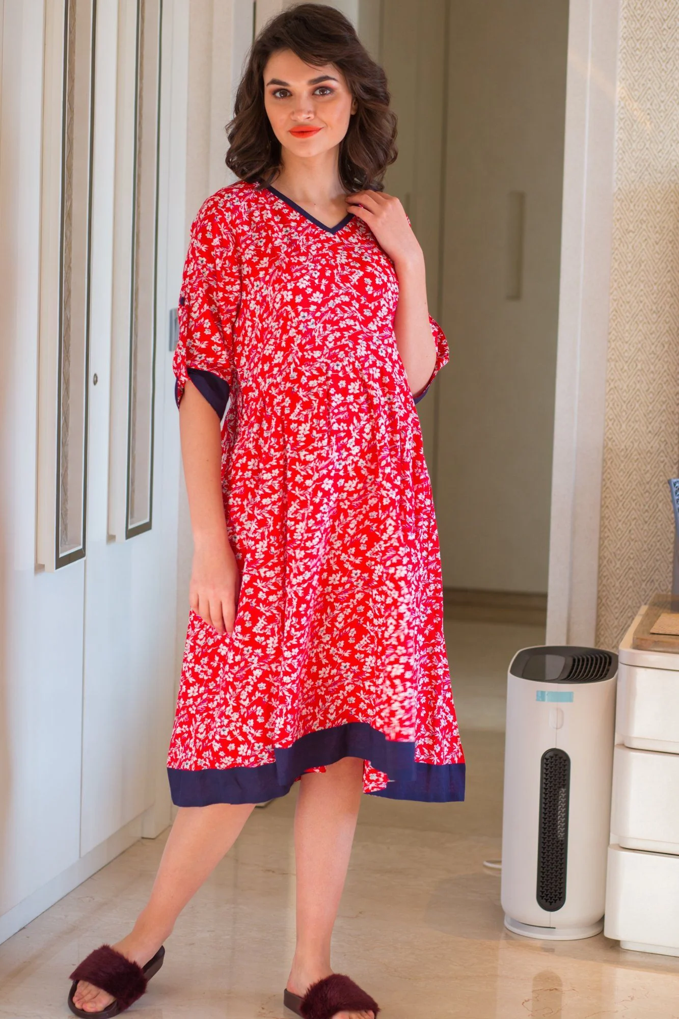 Tangerine Floral Maternity & Nursing Night Dress - Chenance