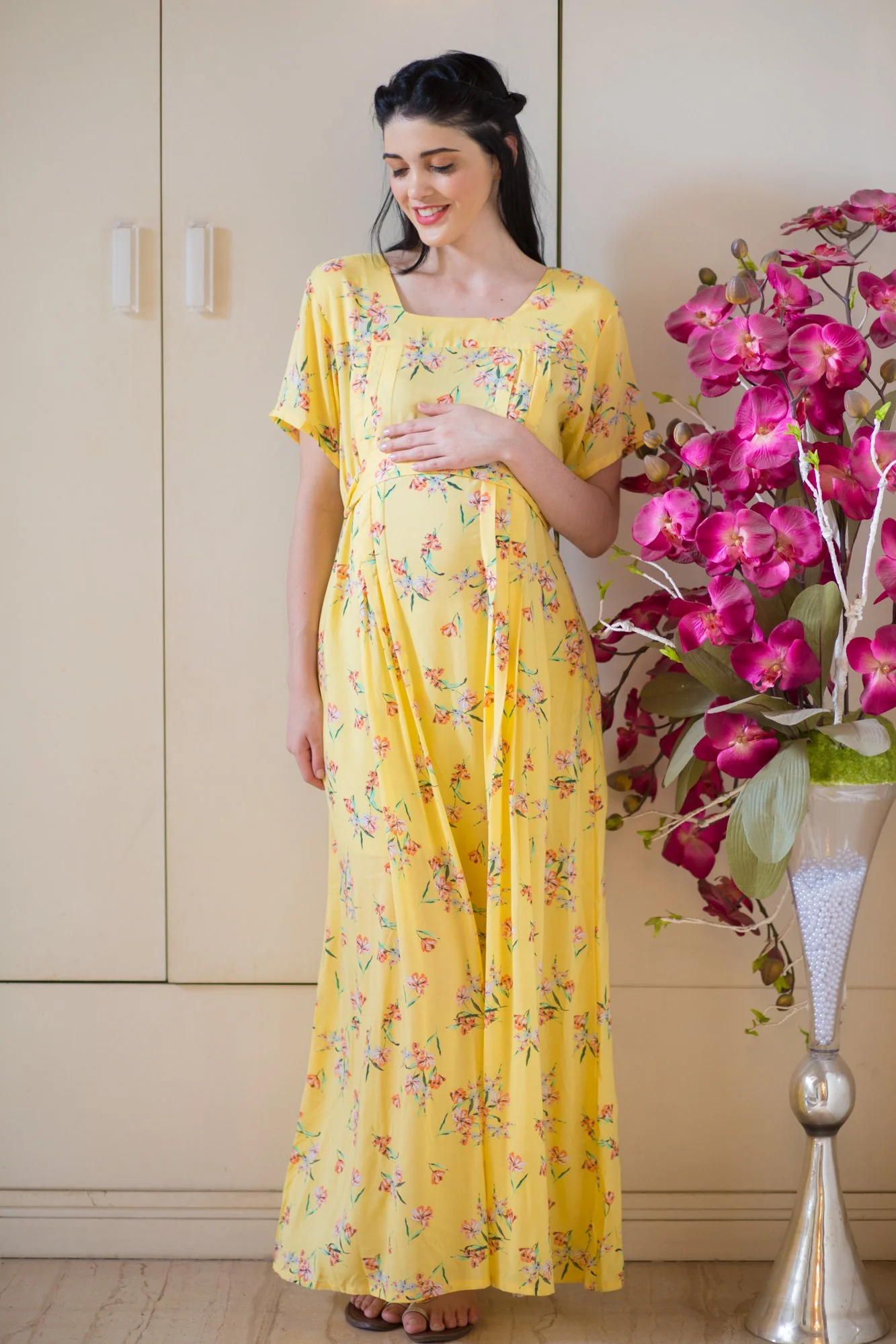 Marigold Maternity & Nursing Concealed Zips Night Dress - Chenance