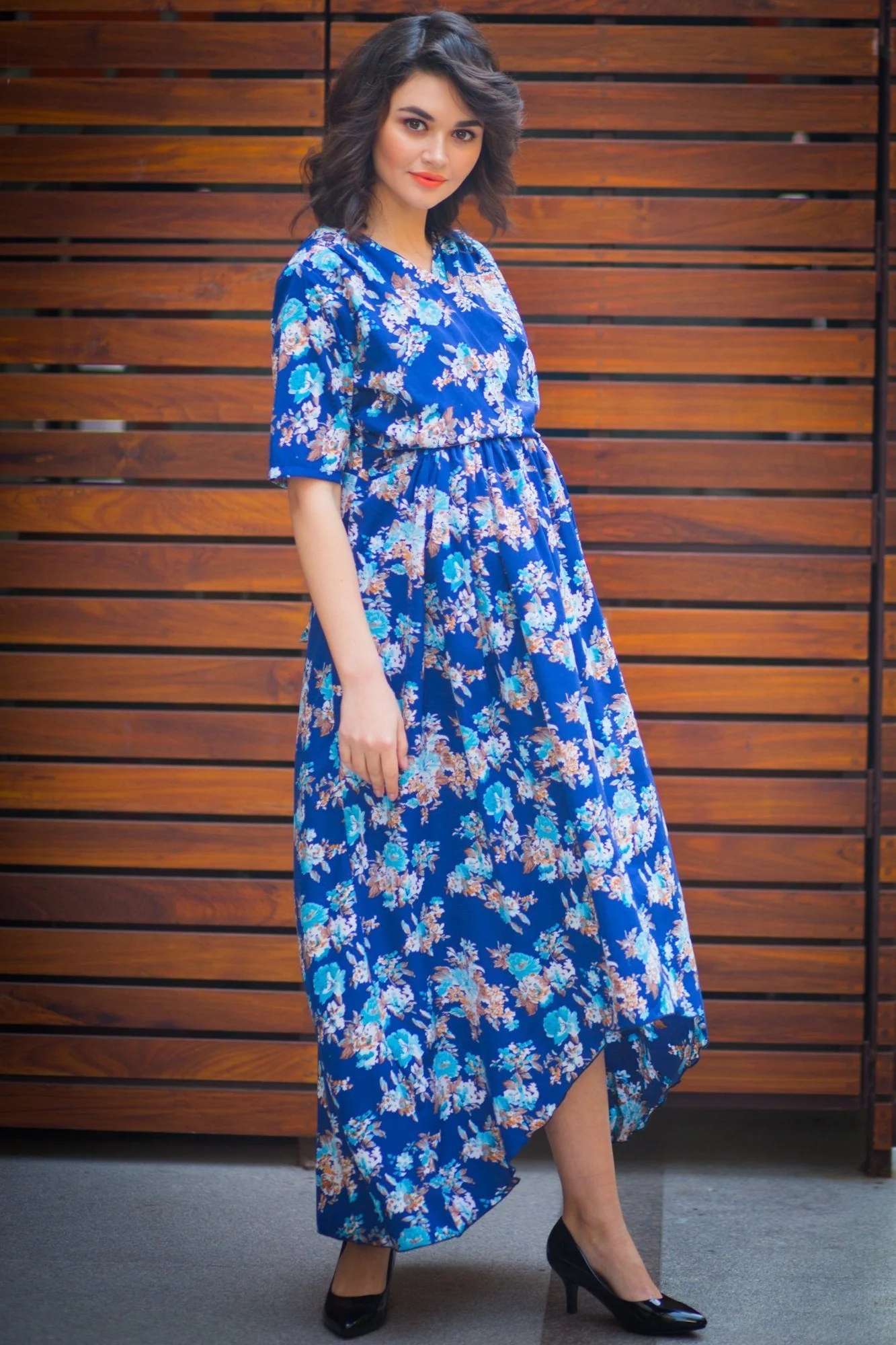 Floral Blue High-Low Maternity & Nursing Wrap Dress - Chenance