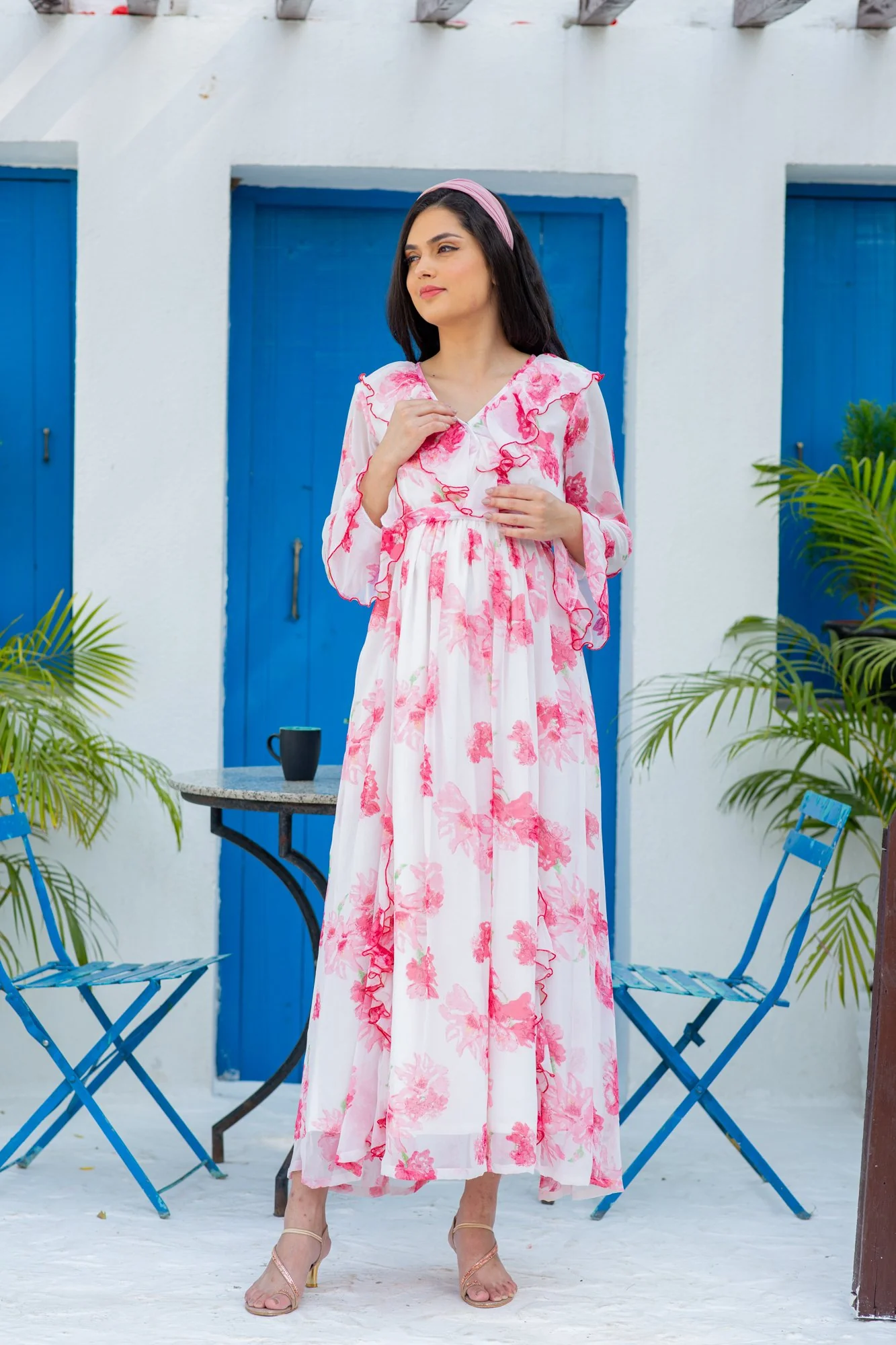 Angelic Rose Blush Maternity & Nursing Frill Dress - Chenance