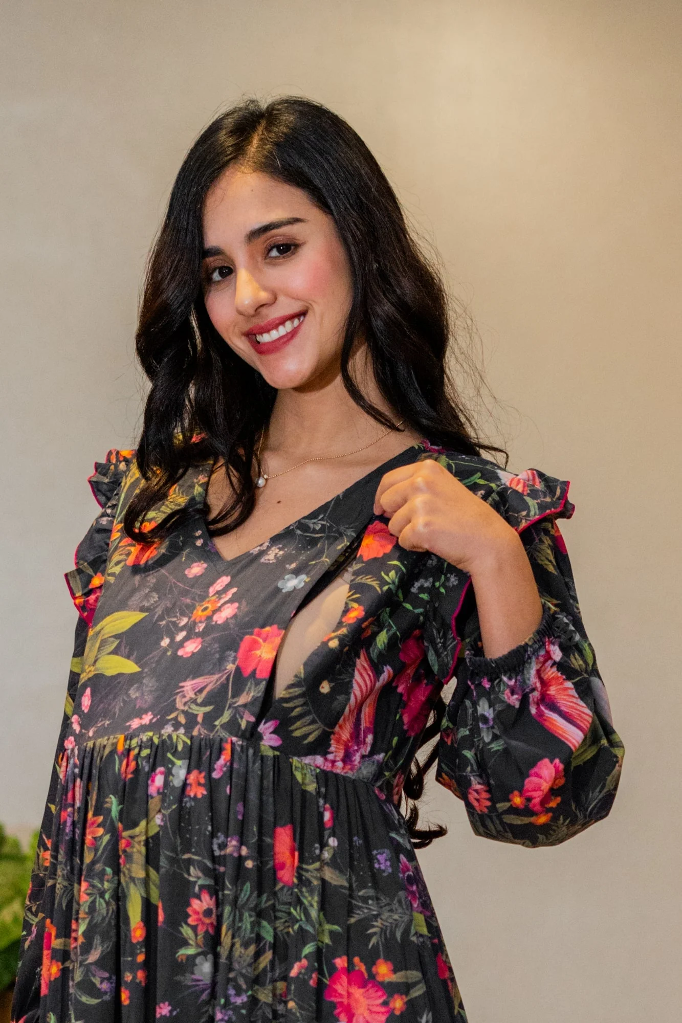 Serene Midnight Blooming Maternity & Nursing Layered Dress - Chenance