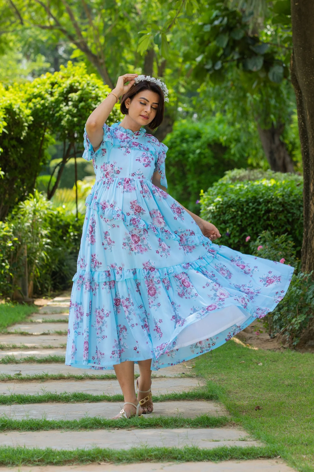 Baby Blue Mist Maternity & Nursing Frill Dress - Chenance