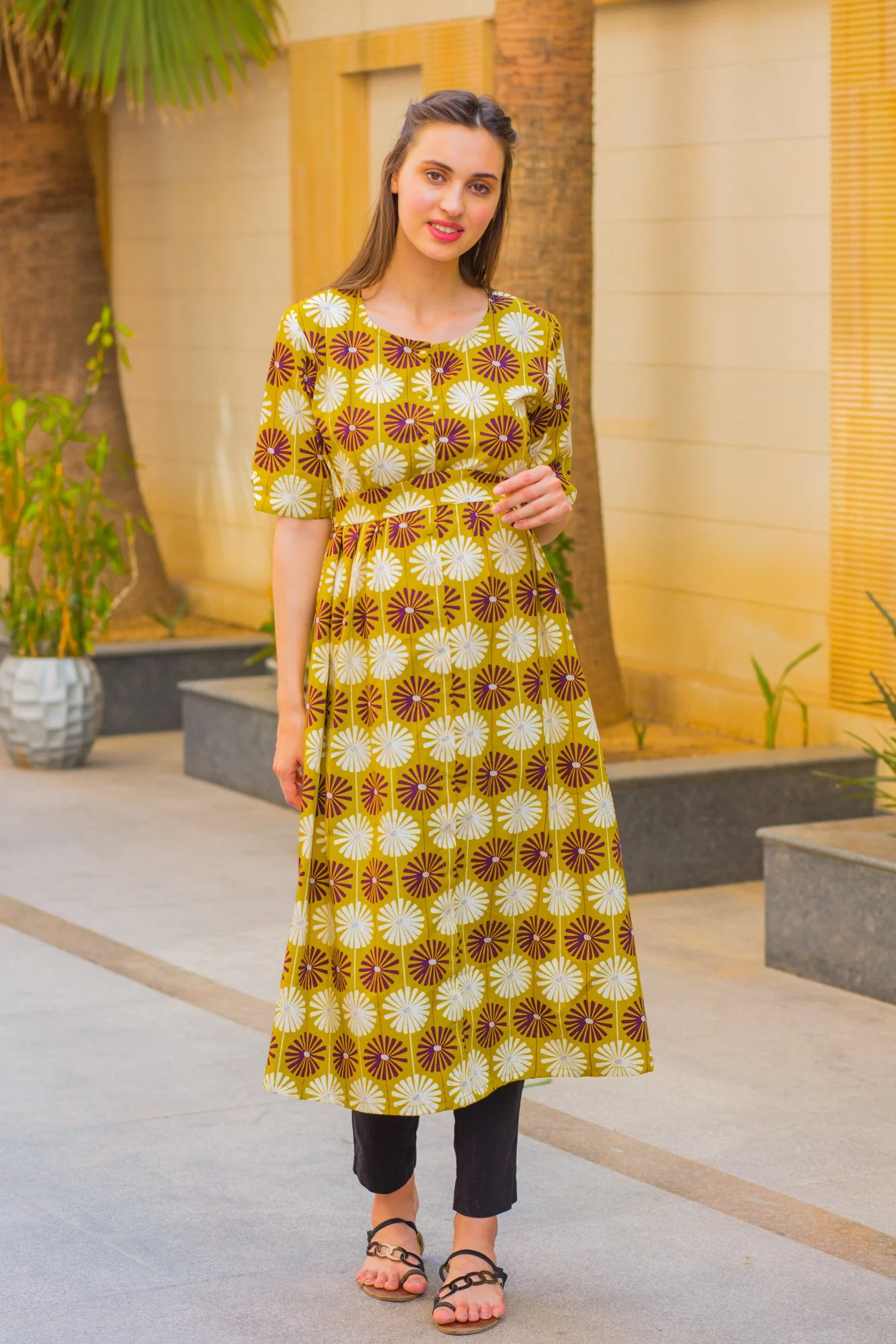 Mustard Sunflower Maternity and Nursing Kurta - Chenance
