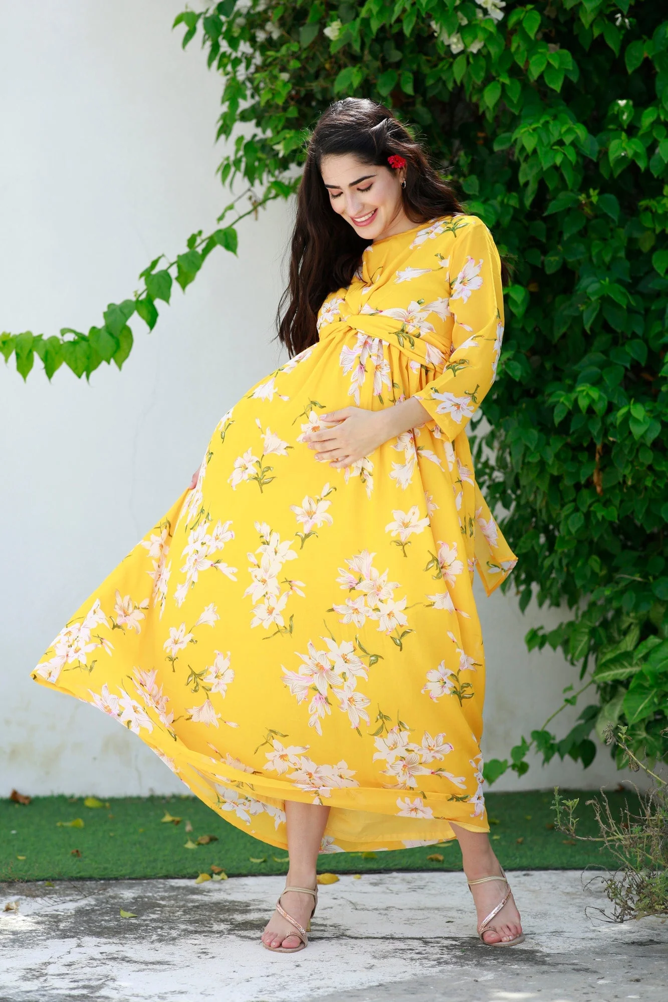 Cheery Sunny Blossom Maternity Knot Dress - Chenance