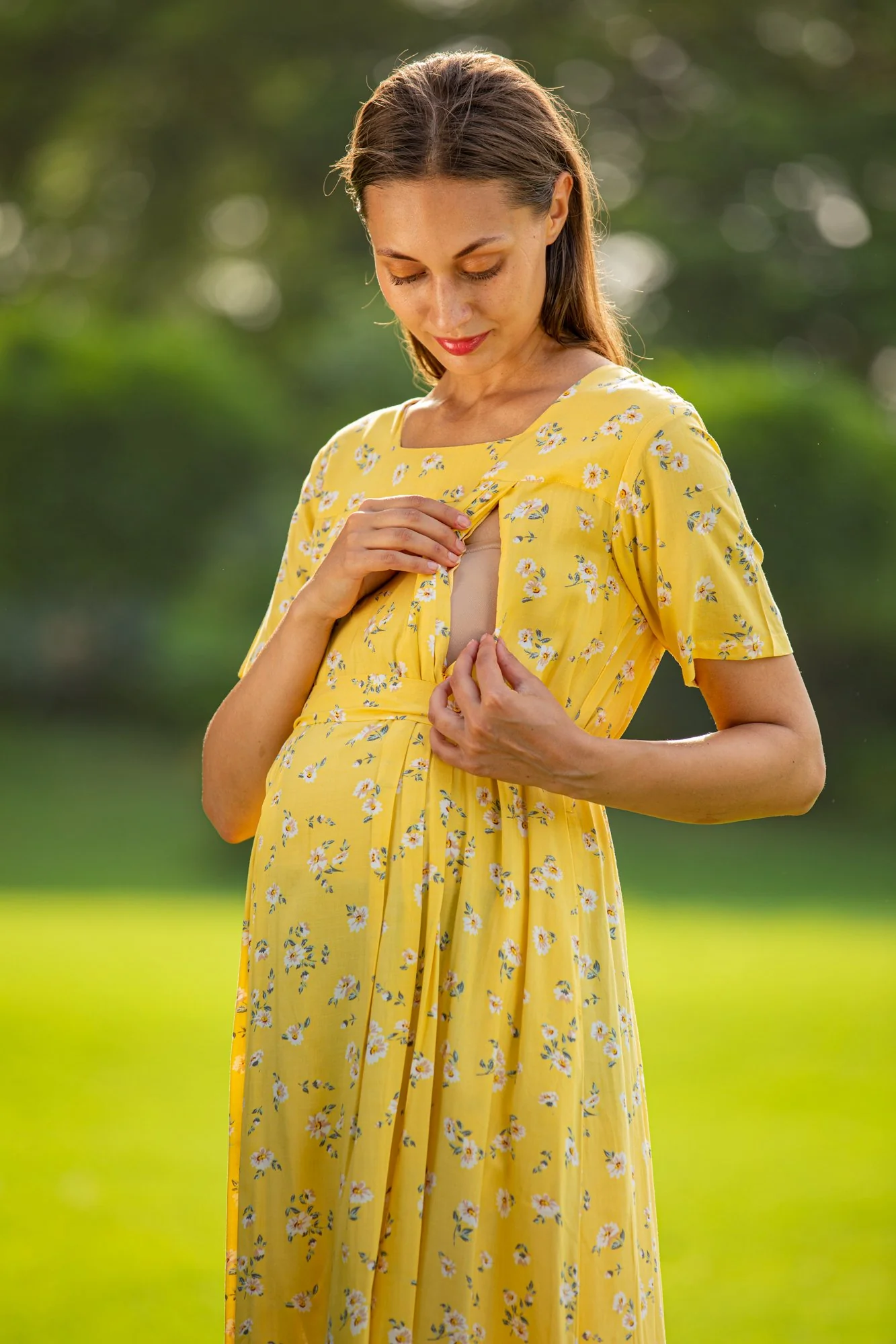 Pastel Yellow Maternity & Nursing Dress / Delivery Gown/ Night Dress - Chenance