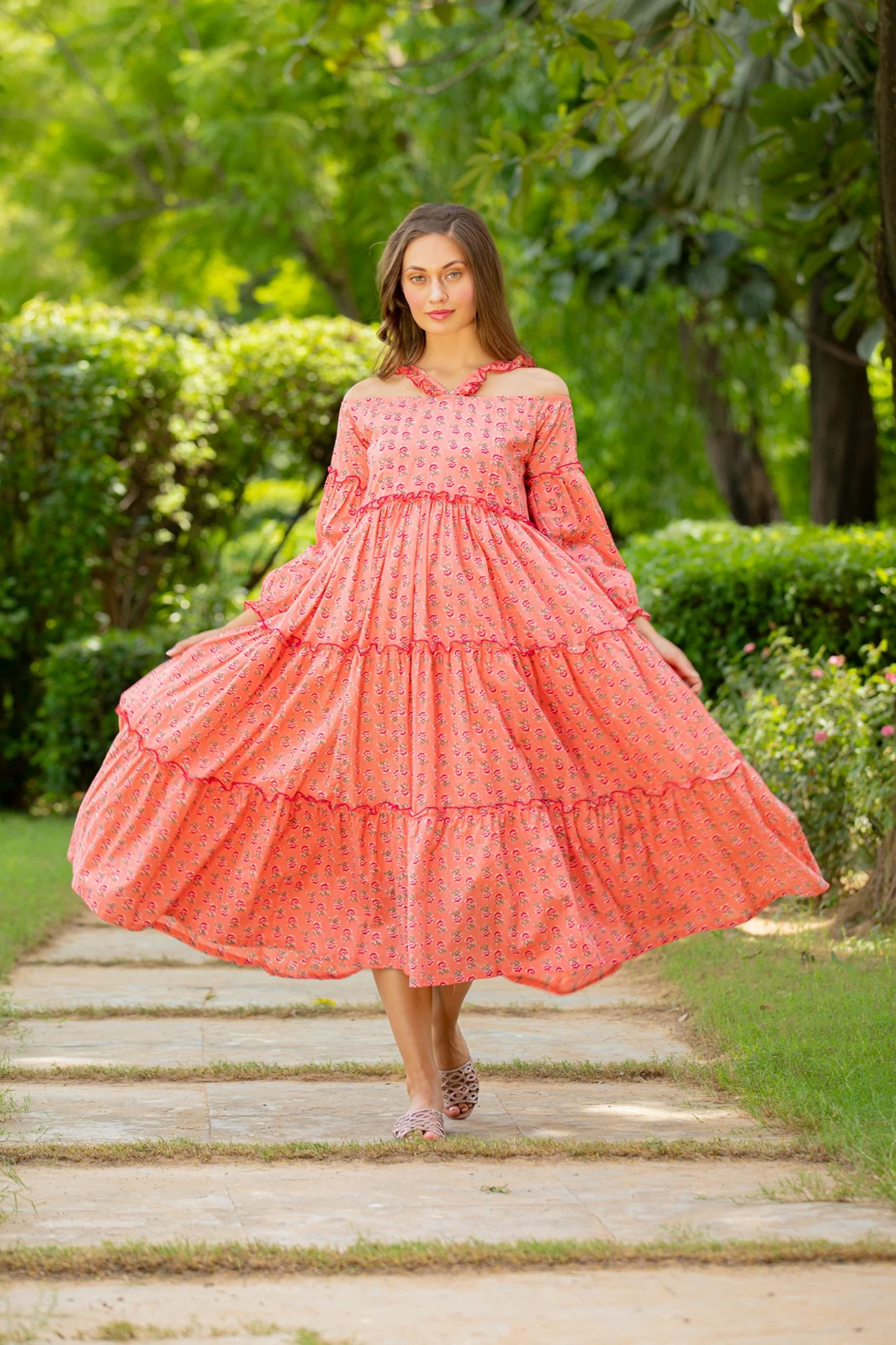 Peony Pink Maternity & Nursing Frill Cotton Dress - Chenance