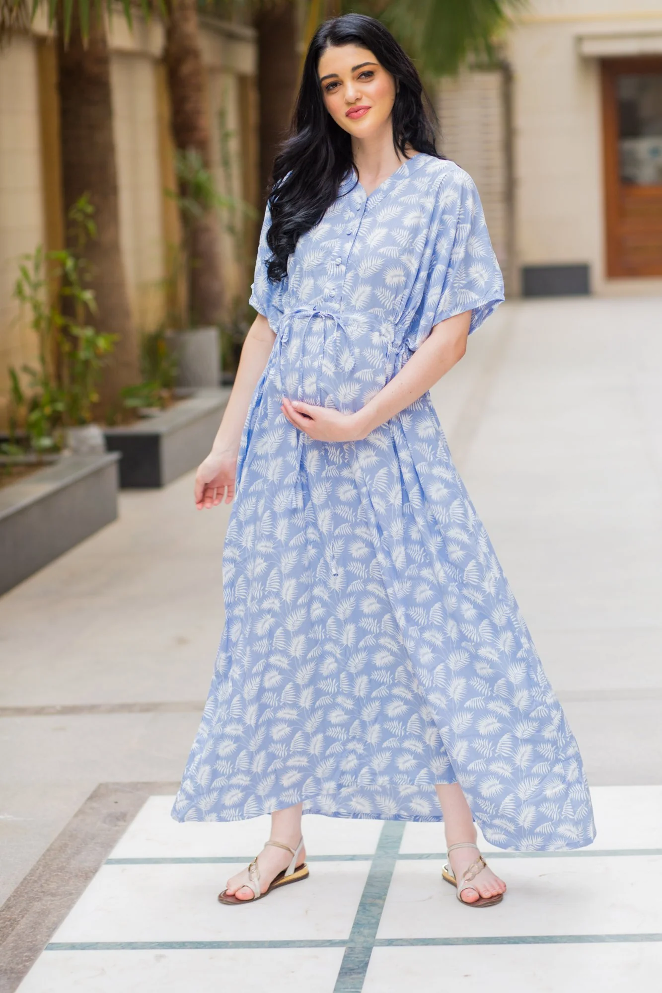 Kimono Powder Blue Maternity & Nursing Dress / Delivery Gown/ Night Dress - Chenance
