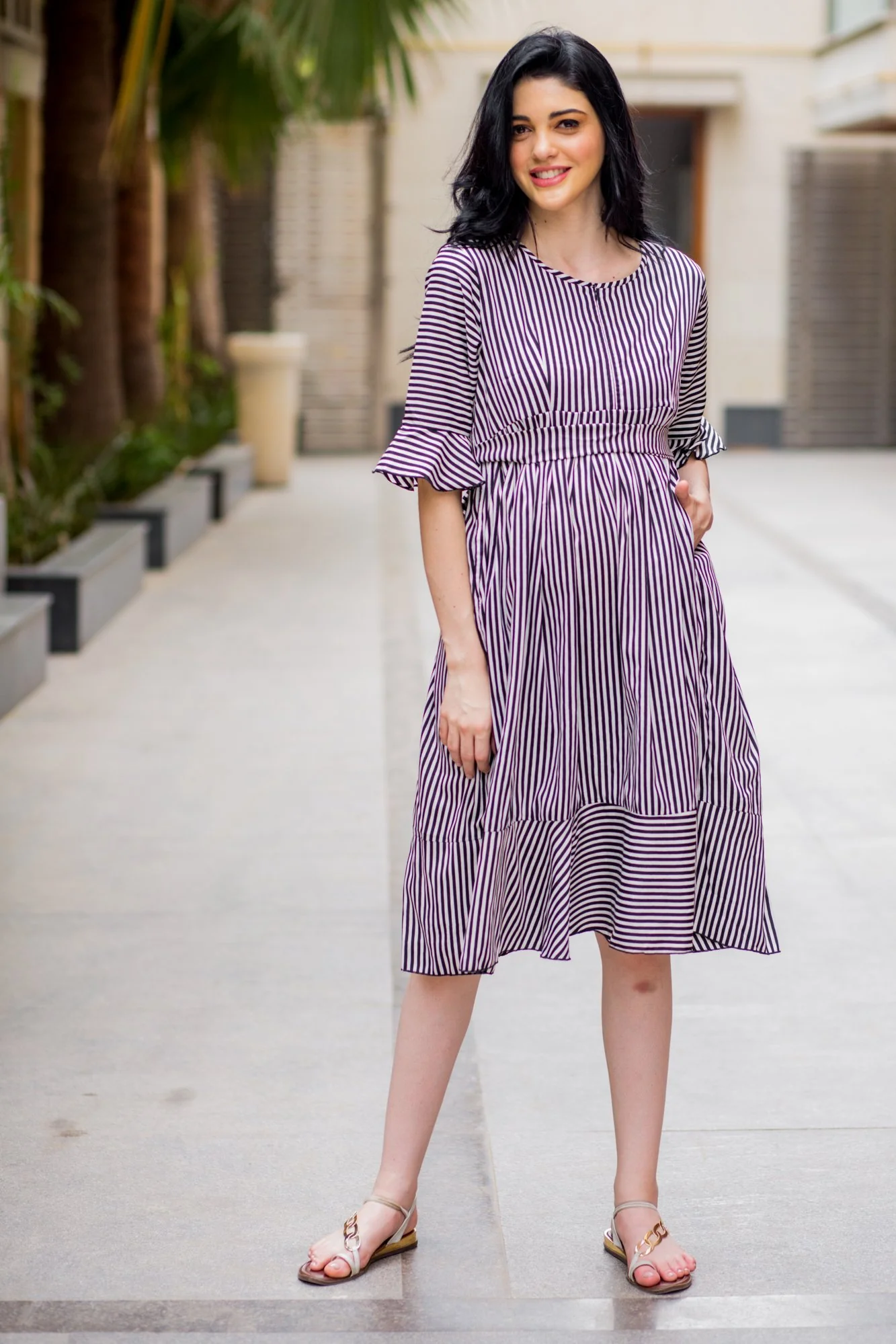 Striped Maternity & Nursing Boho Dress - Chenance