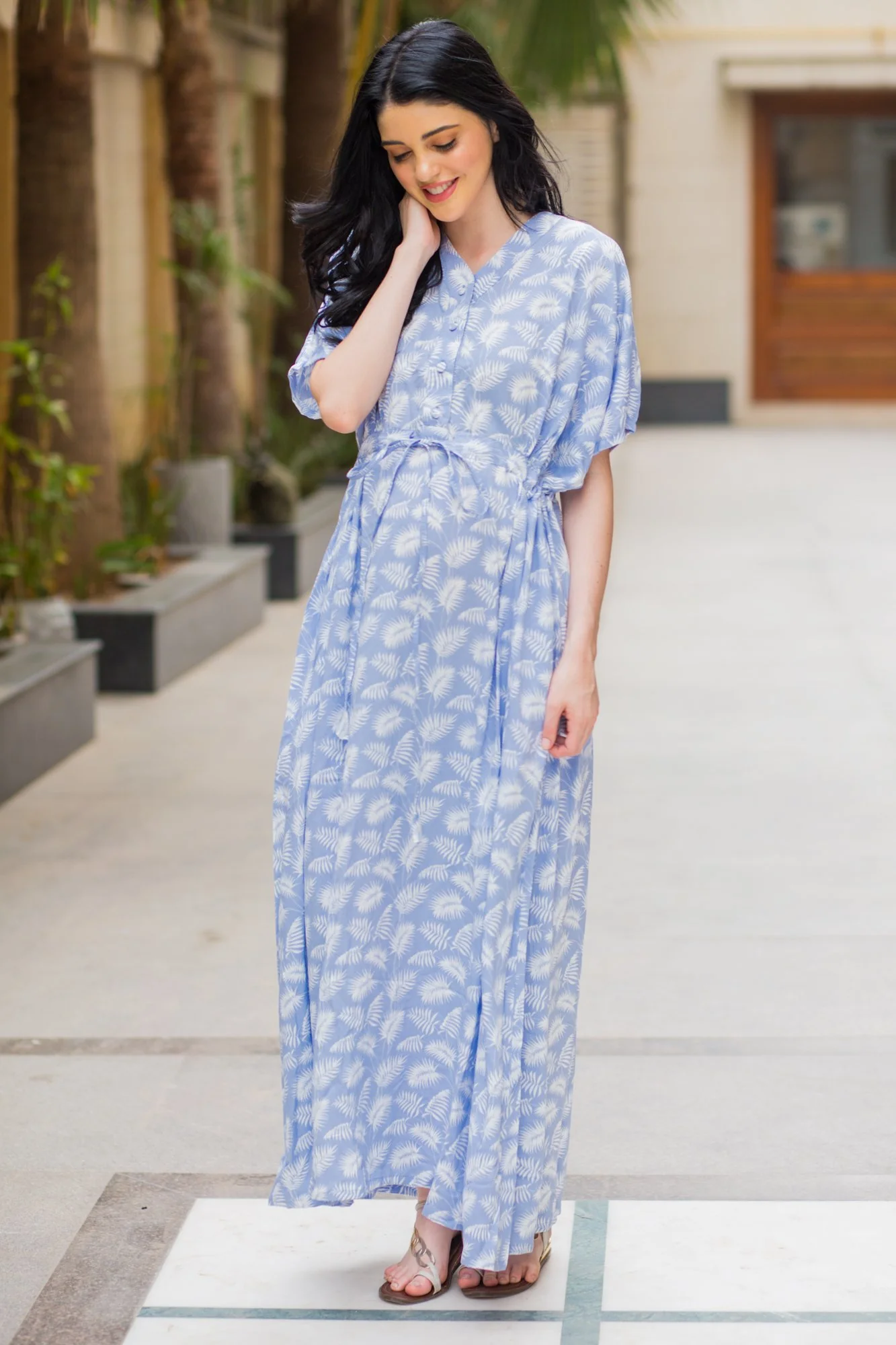 Kimono Powder Blue Maternity & Nursing Dress / Delivery Gown/ Night Dress - Chenance