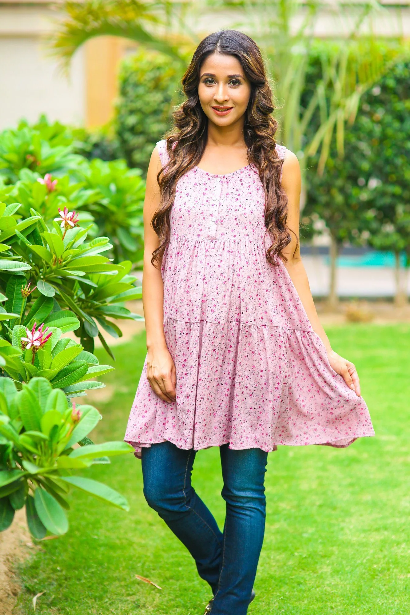 Soft Pink Layered Maternity & Nursing Top - Chenance