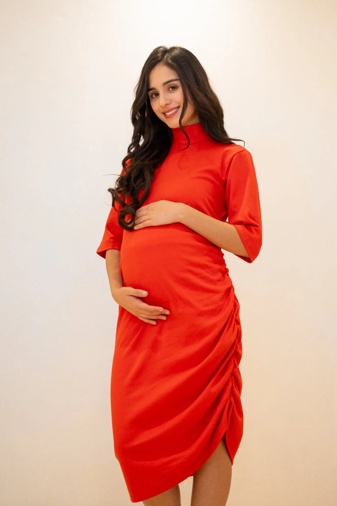 Glamorous Ribbed Brick Red Maternity Dress - Chenance