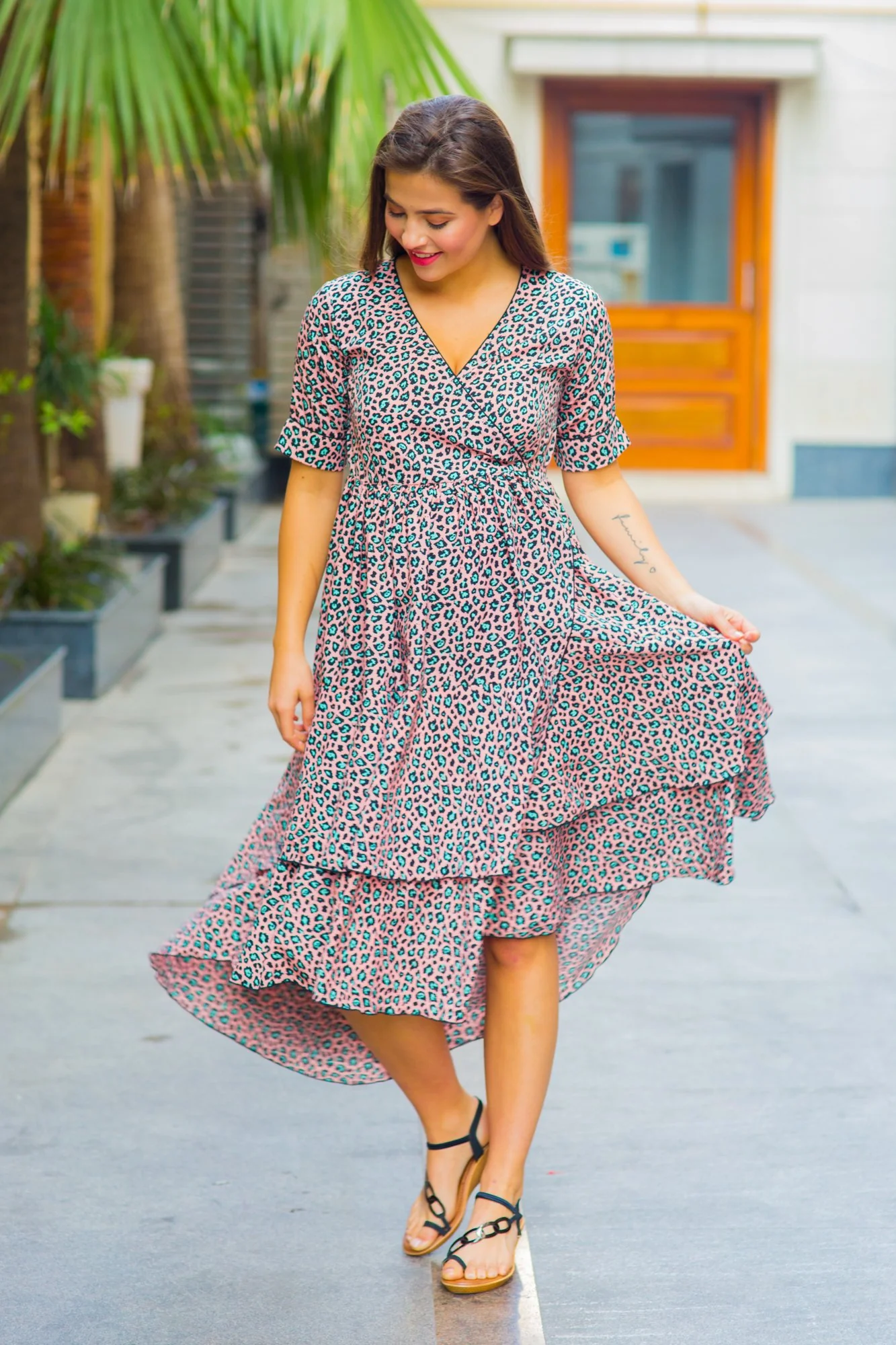 Peachy Pattern Maternity & Nursing Flair Dress - Chenance