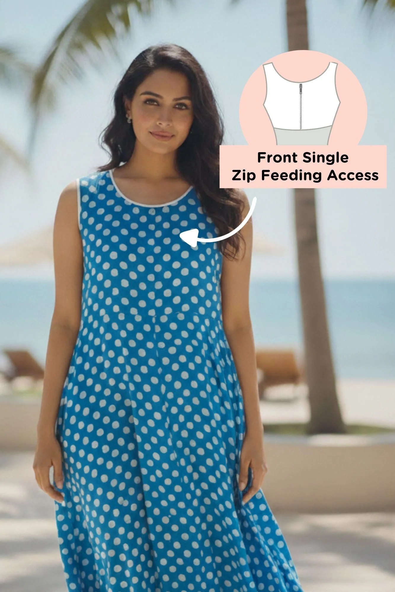 Polka Blue Maternity & Nursing Dress - Chenance