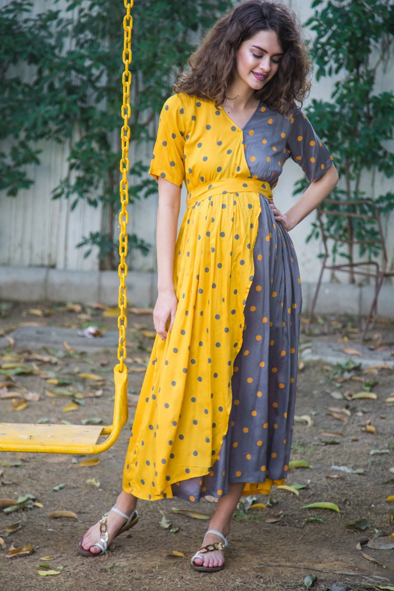 Peppy Polka Maternity & Nursing Wrap Dress - Chenance