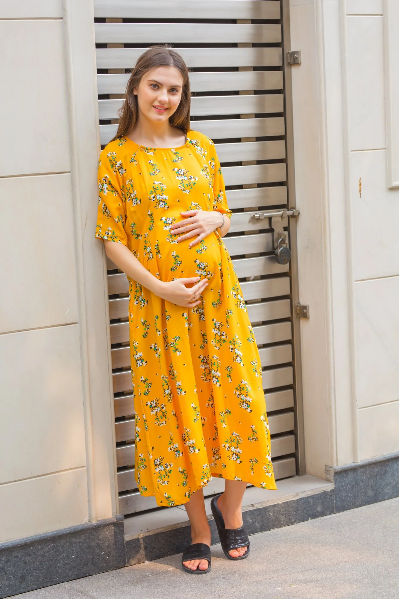Sunshine Love Shoulder Snap Maternity & Nursing Dress / Delivery Gown/ Night Dress - Chenance